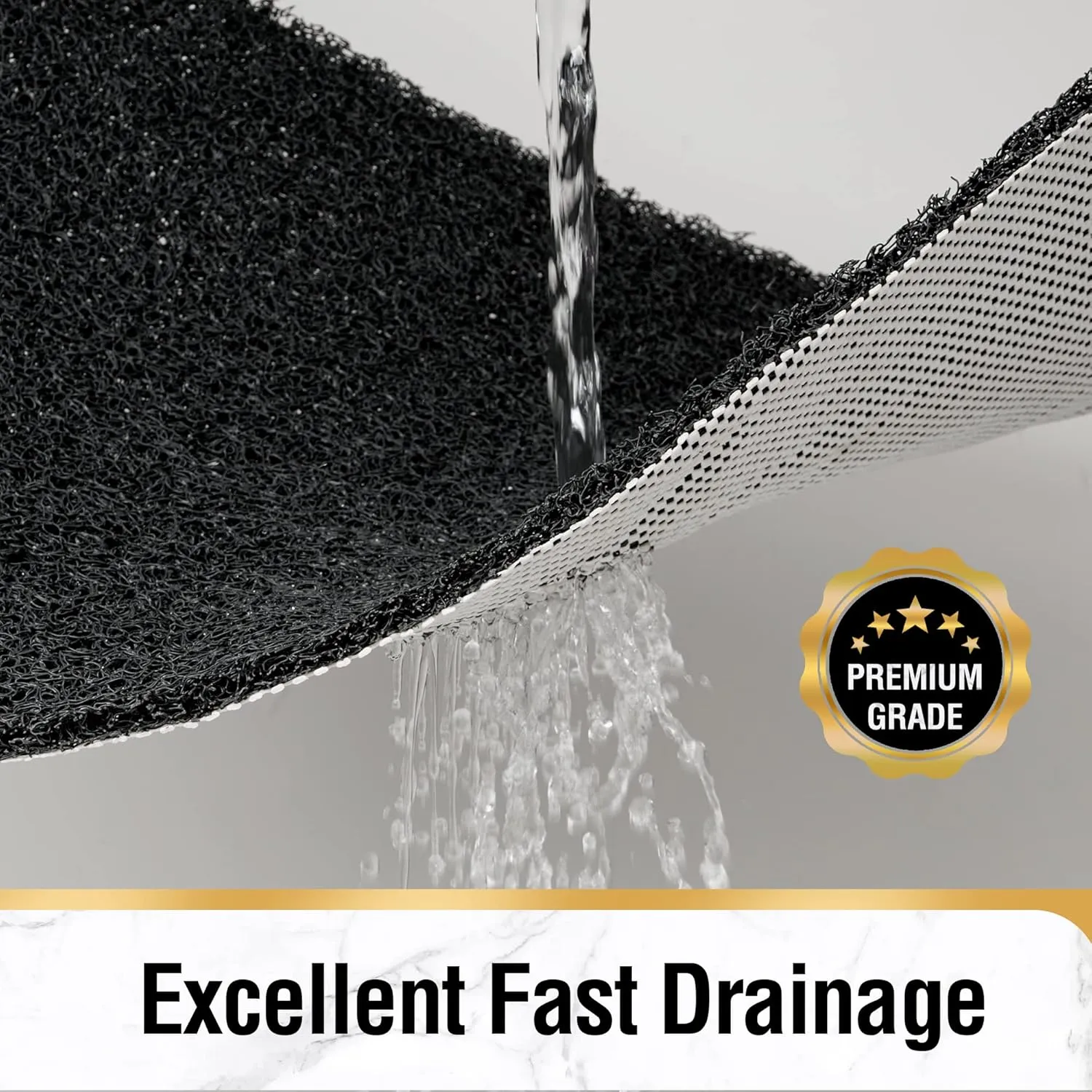 HITSLAM Square Shower Mat, 27 x 27 Inch Non Slip Bath Mat for Tub, Soft PVC Loofah Bathtub Mats with Drain Holes, Quick Drying Bathroom Stall Floor Mat, Bathroom Accessories Without Suction Cup, Black