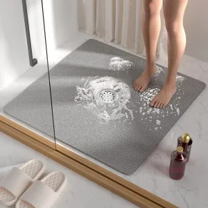 HITSLAM Square Shower Mat, 27 x 27 Inch Non Slip Bath Mat for Tub, Soft PVC Loofah Bathtub Mats with Drain Holes, Quick Drying Bathroom Stall Floor Mat, Bathroom Accessories Without Suction Cup, Grey