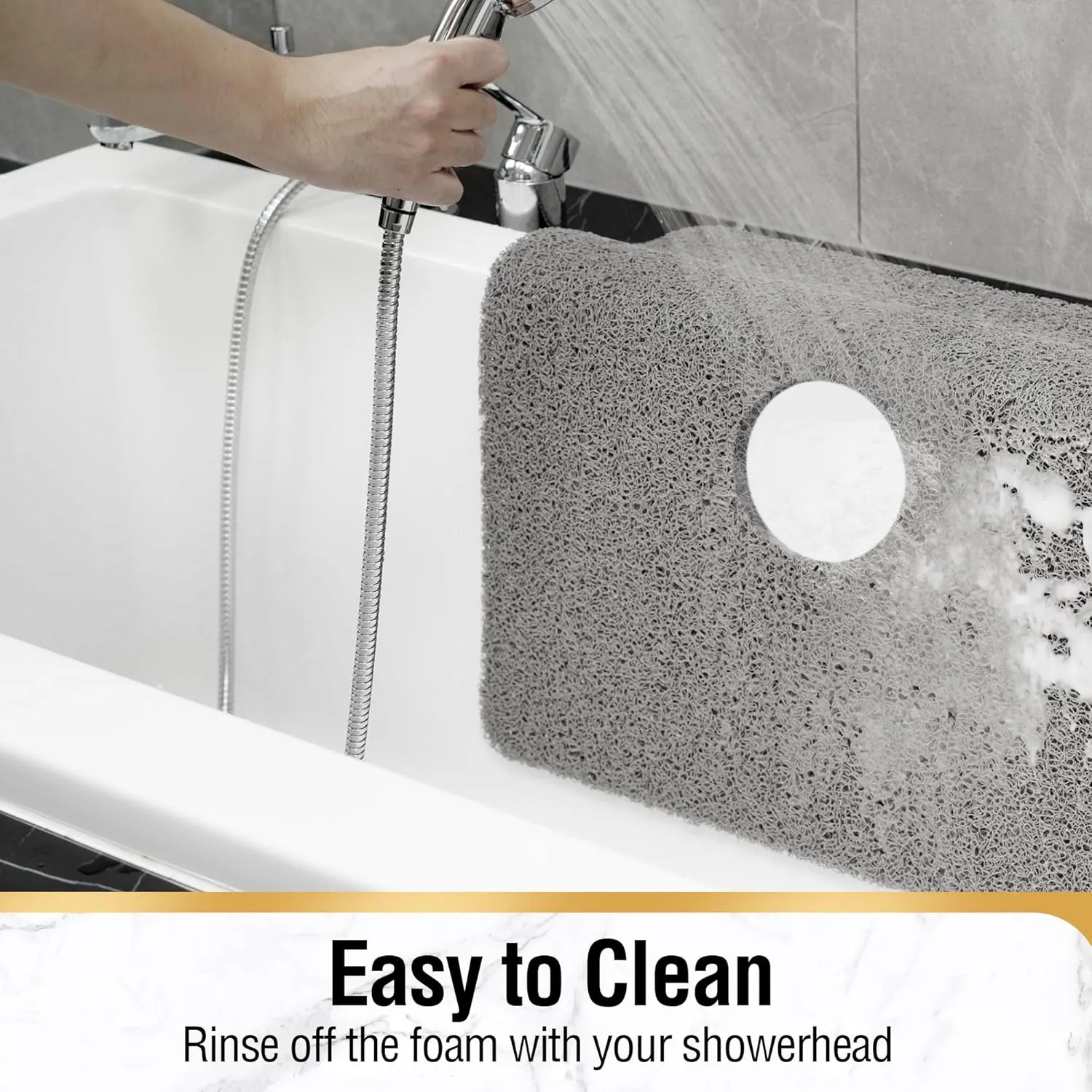 HITSLAM Square Shower Mat, 27 x 27 Inch Non Slip Bath Mat for Tub, Soft PVC Loofah Bathtub Mats with Drain Holes, Quick Drying Bathroom Stall Floor Mat, Bathroom Accessories Without Suction Cup, Grey