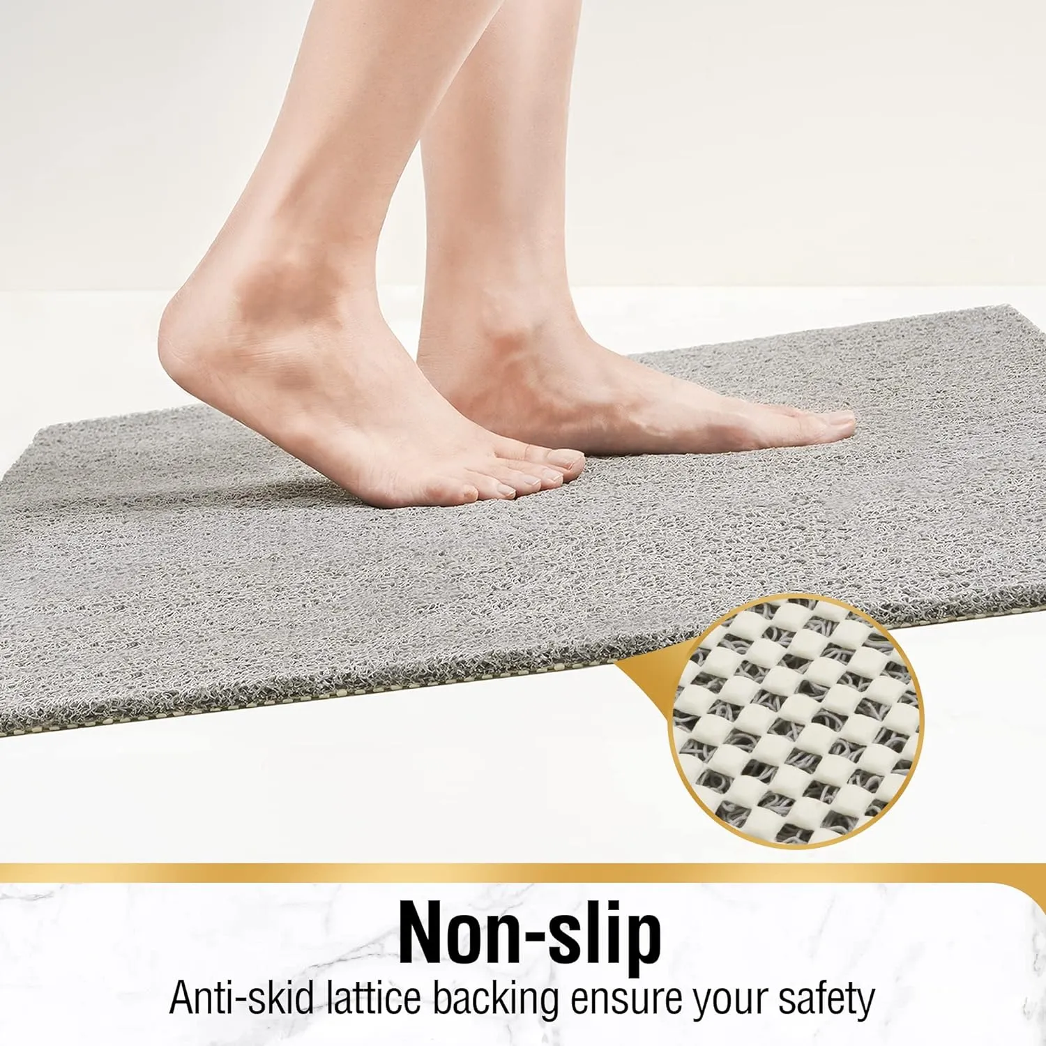 HITSLAM Square Shower Mat, 27 x 27 Inch Non Slip Bath Mat for Tub, Soft PVC Loofah Bathtub Mats with Drain Holes, Quick Drying Bathroom Stall Floor Mat, Bathroom Accessories Without Suction Cup, Grey