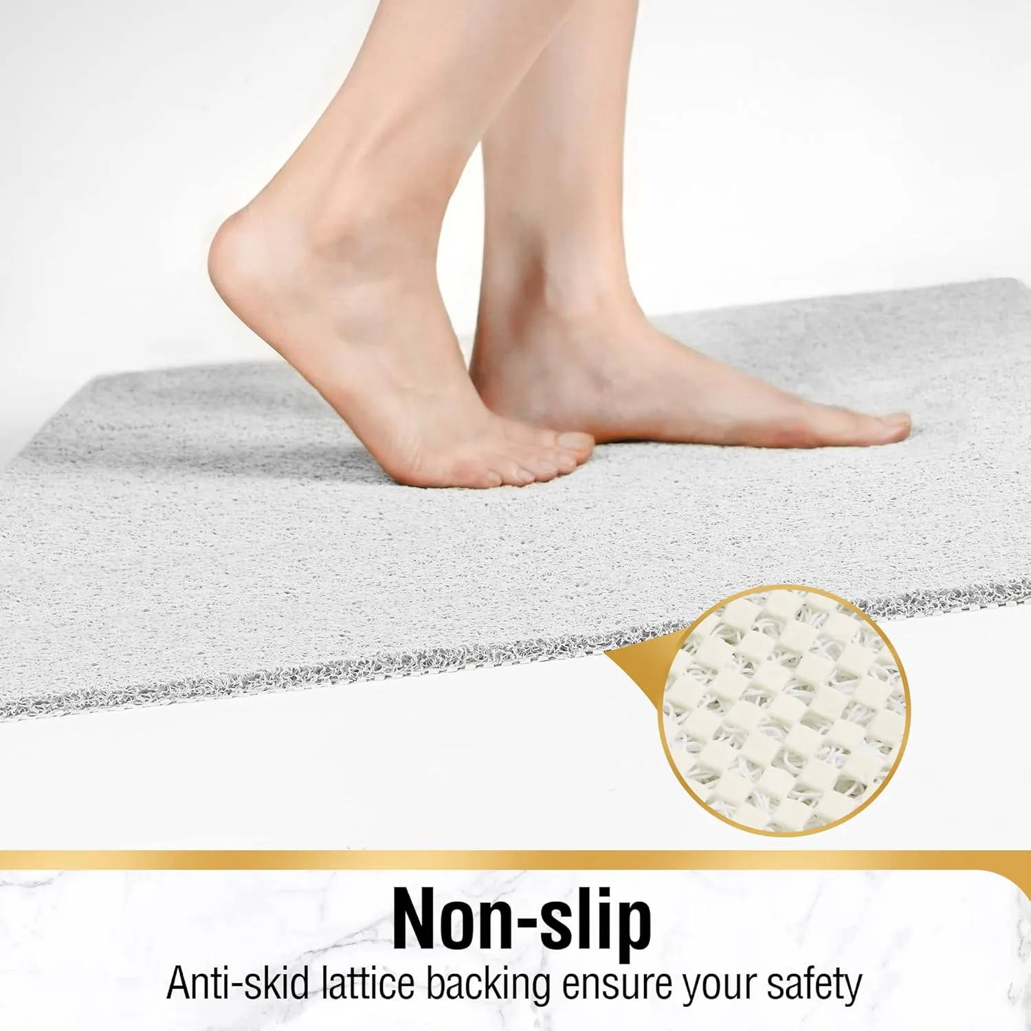 HITSLAM Square Shower Mat, 27 x 27 Inch Non Slip Bath Mat for Tub, Soft PVC Loofah Bathtub Mats with Drain Holes, Quick Drying Bathroom Stall Floor Mat, Bathroom Accessories Without Suction Cup, White