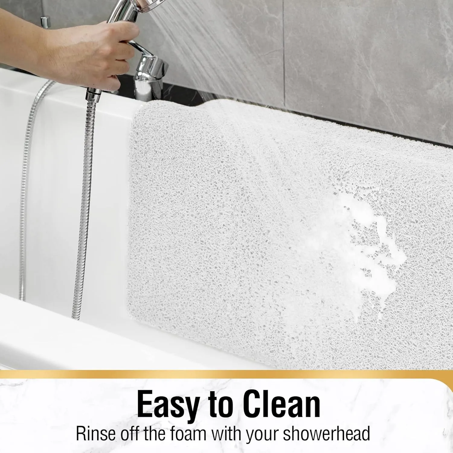 HITSLAM Square Shower Mat, 27 x 27 Inch Non Slip Bath Mat for Tub, Soft PVC Loofah Bathtub Mats with Drain Holes, Quick Drying Bathroom Stall Floor Mat, Bathroom Accessories Without Suction Cup, White