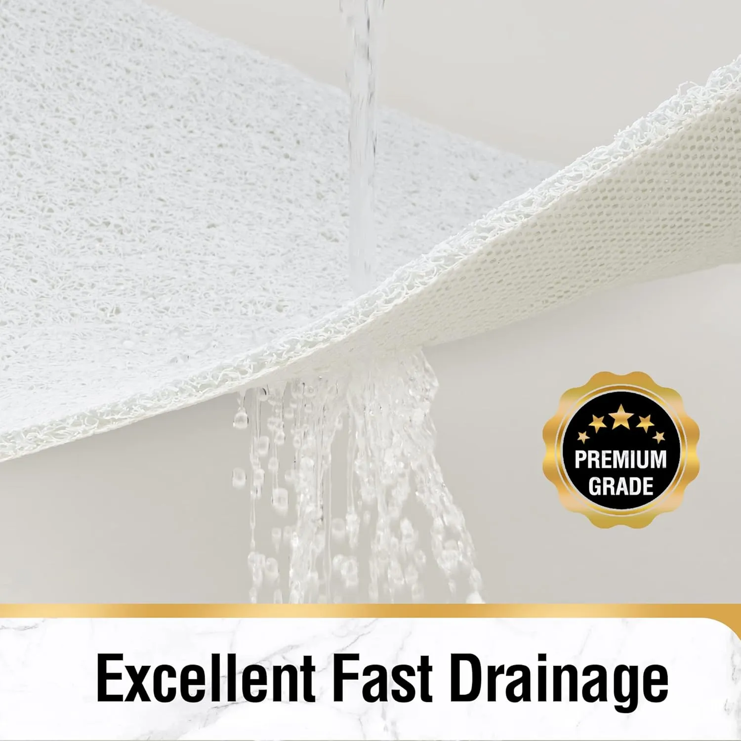 HITSLAM Square Shower Mat, 27 x 27 Inch Non Slip Bath Mat for Tub, Soft PVC Loofah Bathtub Mats with Drain Holes, Quick Drying Bathroom Stall Floor Mat, Bathroom Accessories Without Suction Cup, White