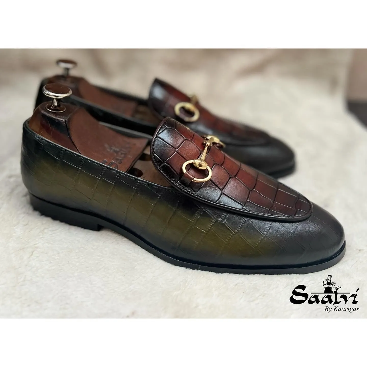 Horsebit Loafers Hand Patina Green