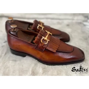 Horsebit Loafers With Fringes Tan
