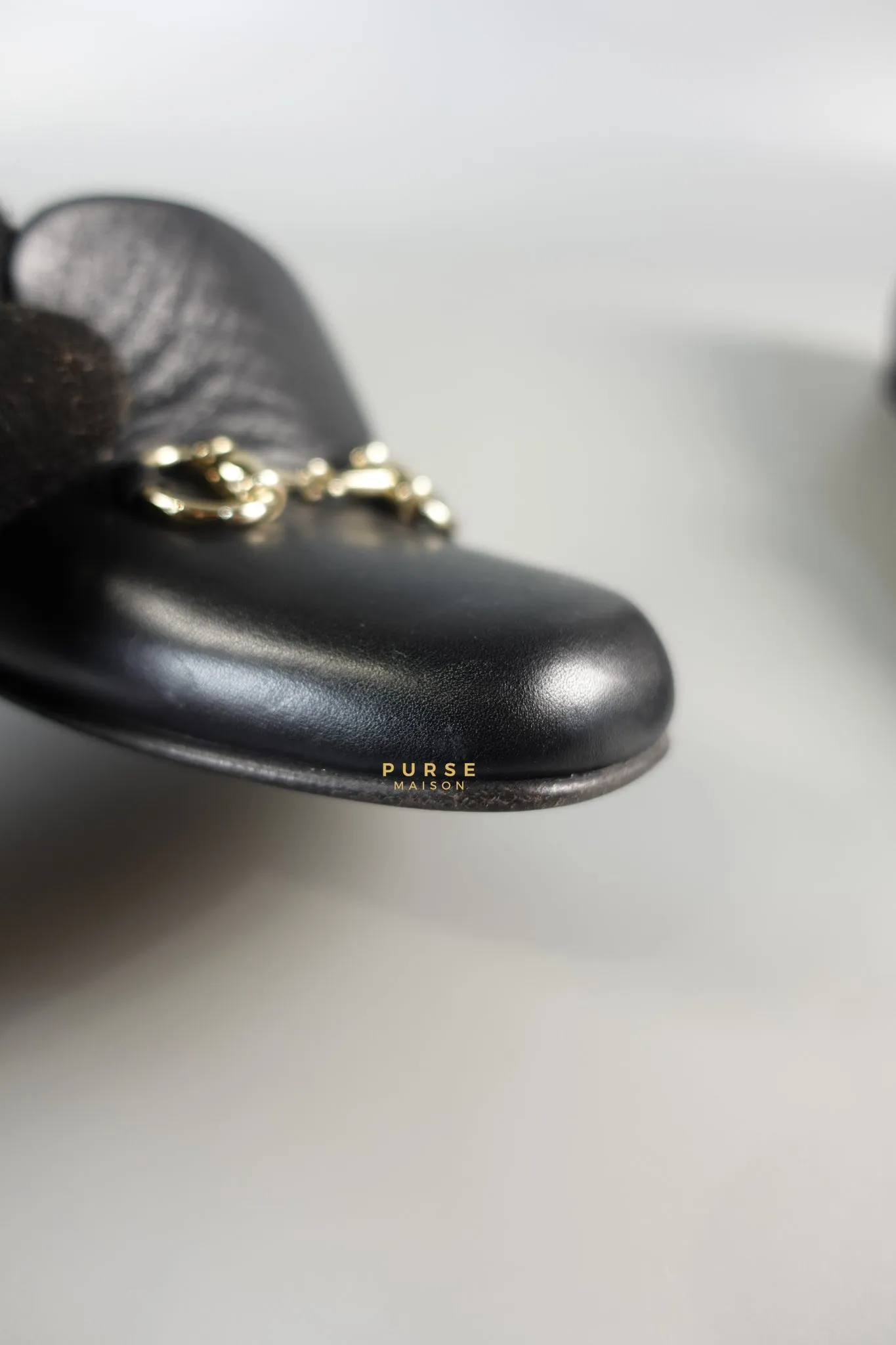 Horsebit Toe Leather Black Loafers Size 36.5 EU (22.5cm)