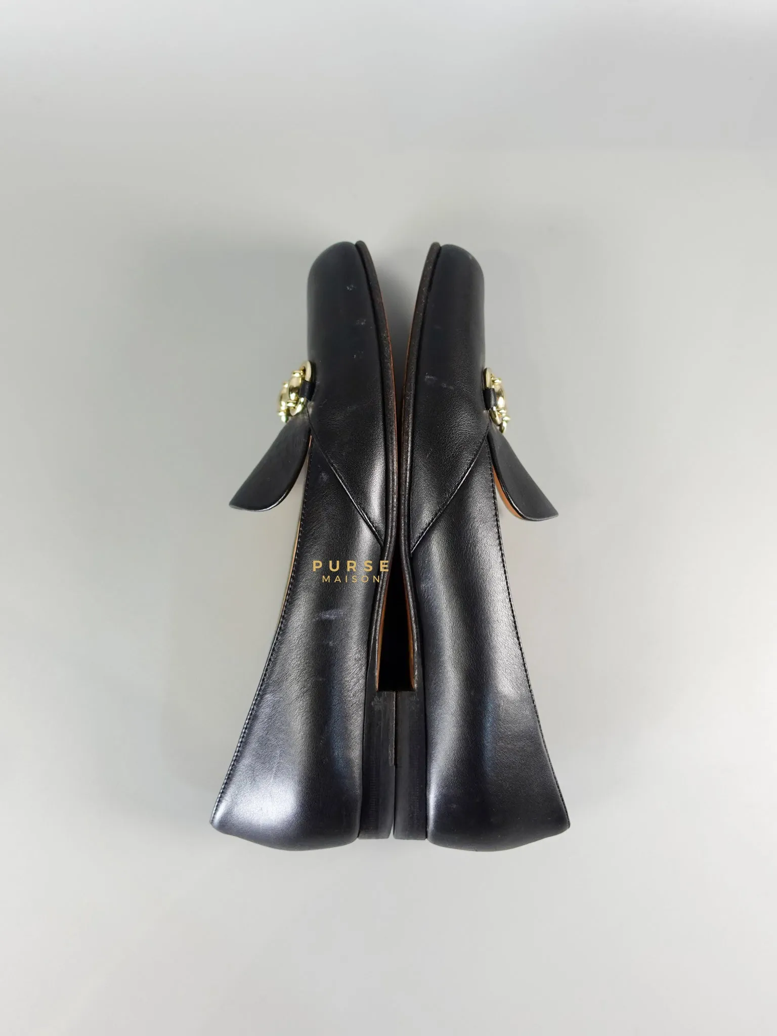 Horsebit Toe Leather Black Loafers Size 36.5 EU (22.5cm)