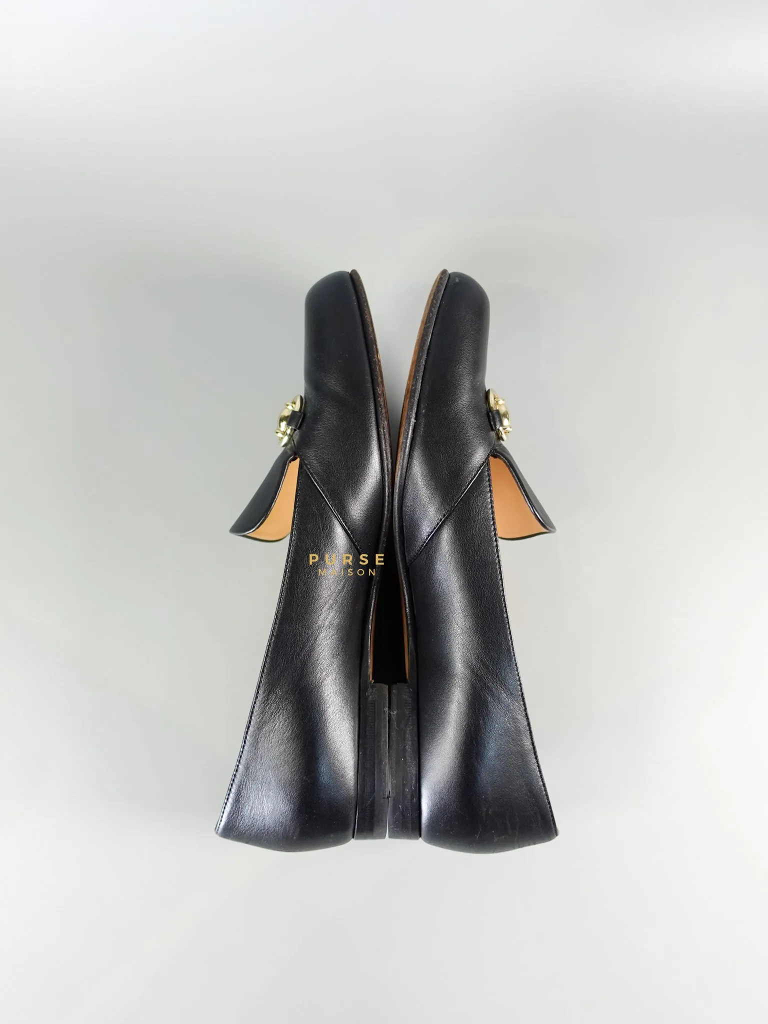 Horsebit Toe Leather Black Loafers Size 36.5 EU (22.5cm)