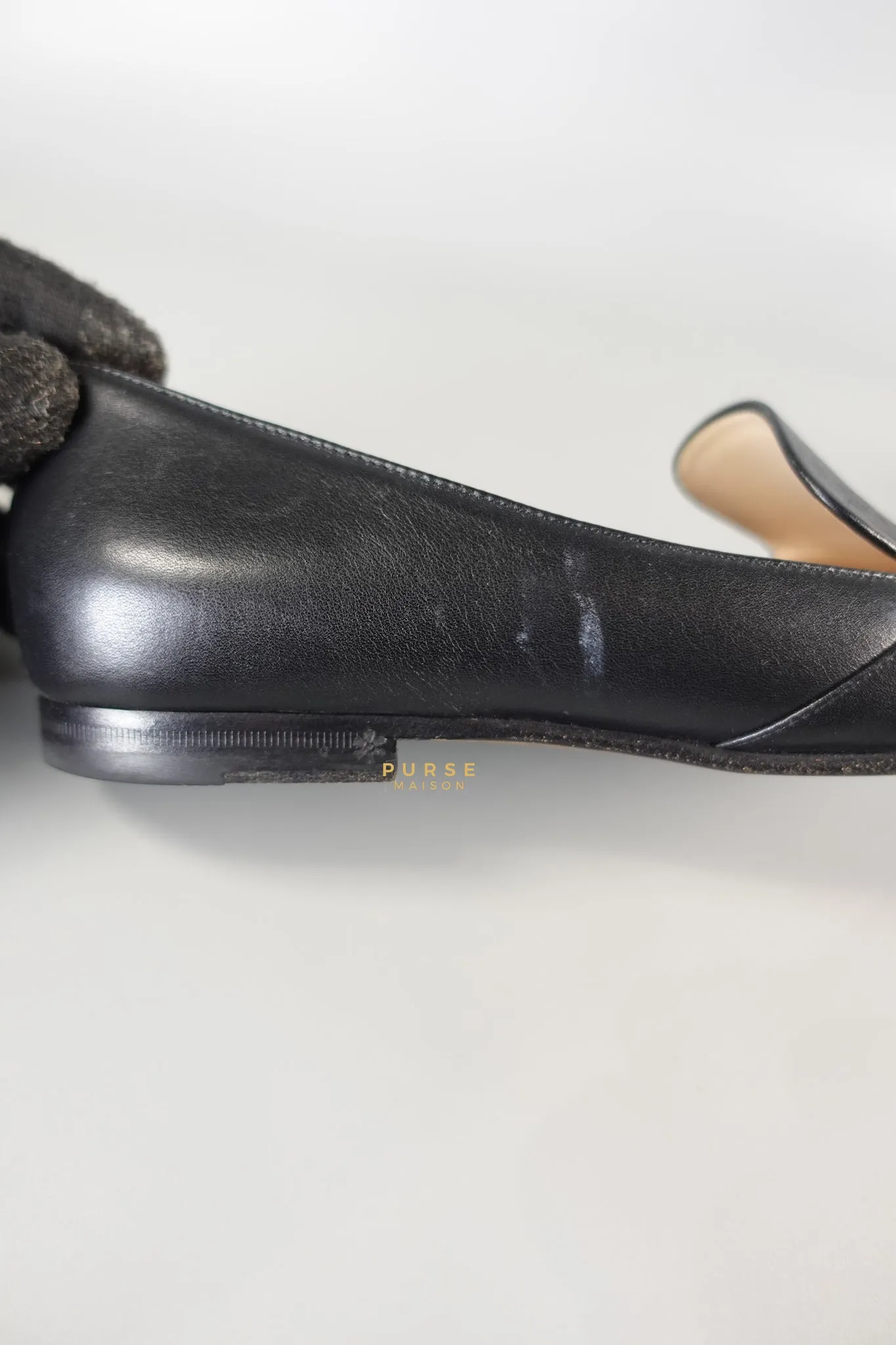 Horsebit Toe Leather Black Loafers Size 36.5 EU (22.5cm)