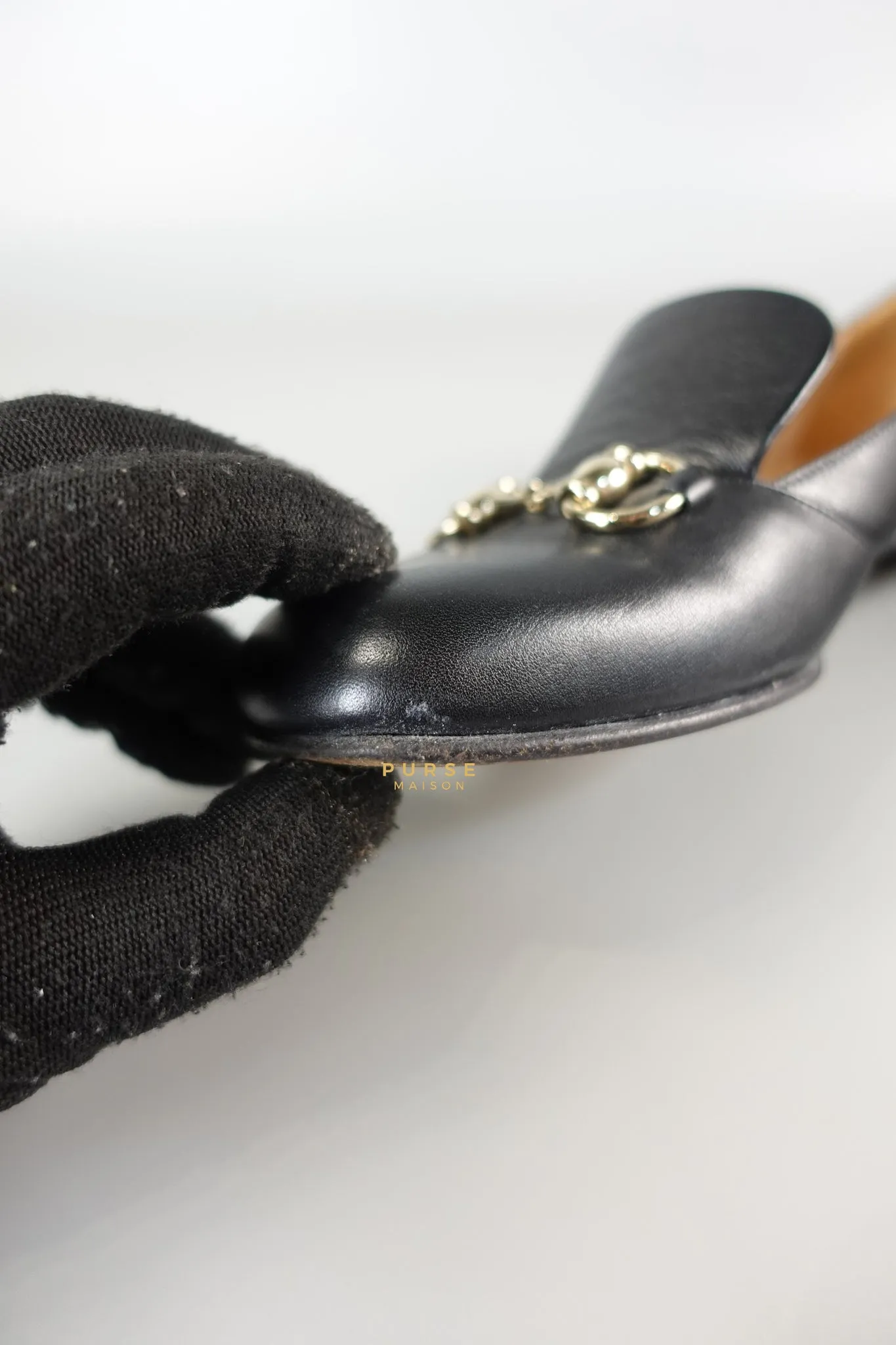 Horsebit Toe Leather Black Loafers Size 36.5 EU (22.5cm)