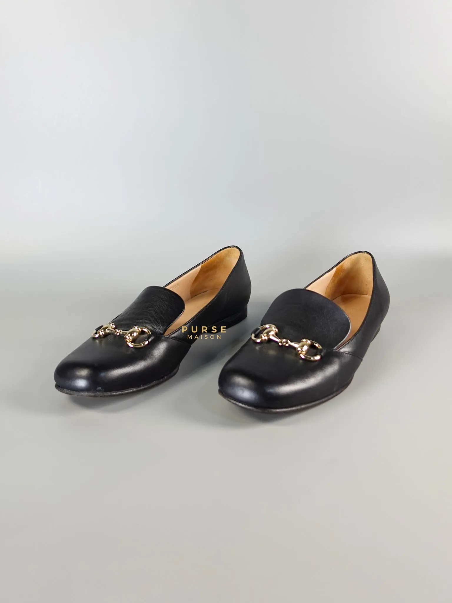 Horsebit Toe Leather Black Loafers Size 36.5 EU (22.5cm)