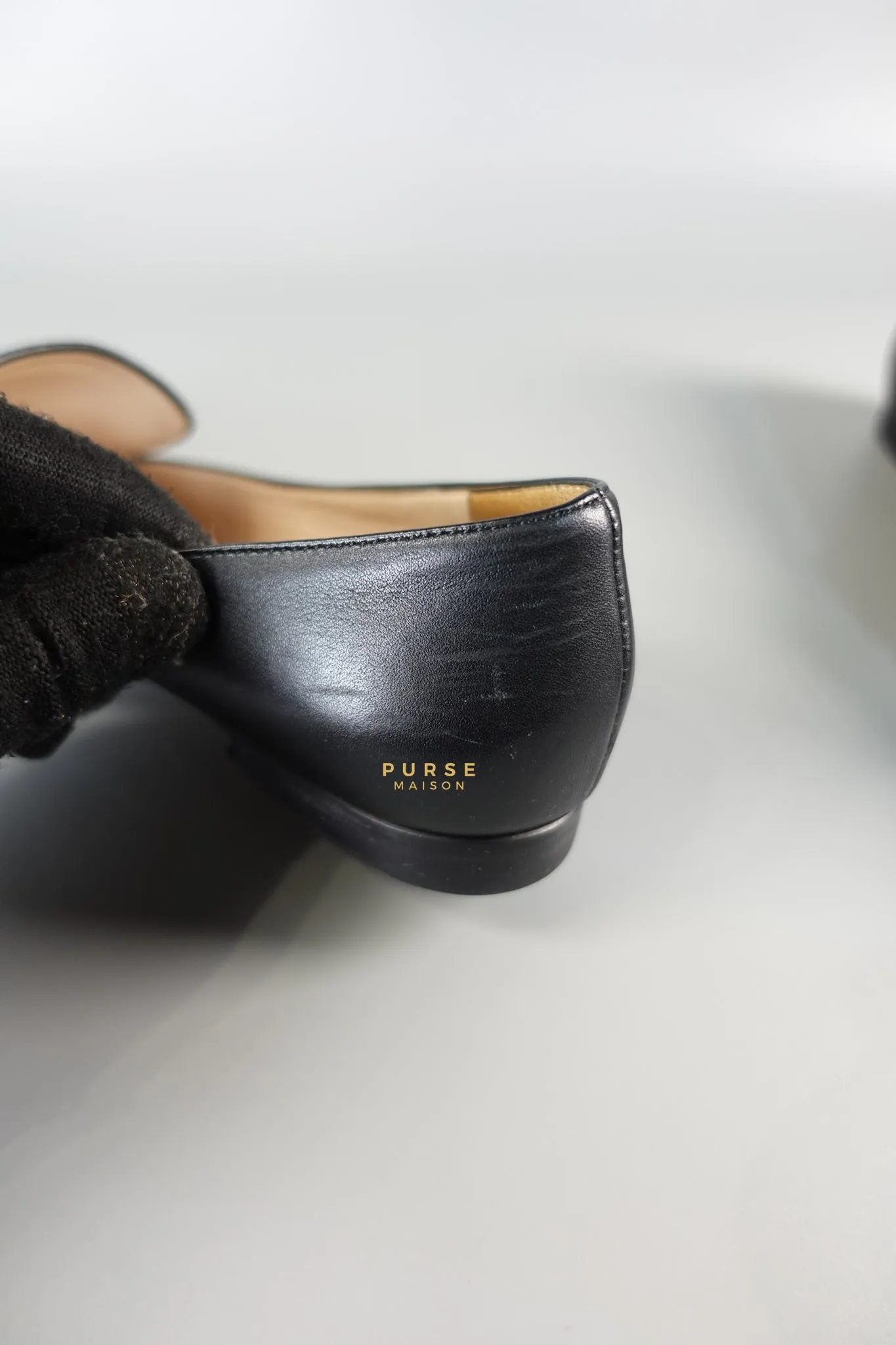 Horsebit Toe Leather Black Loafers Size 36.5 EU (22.5cm)