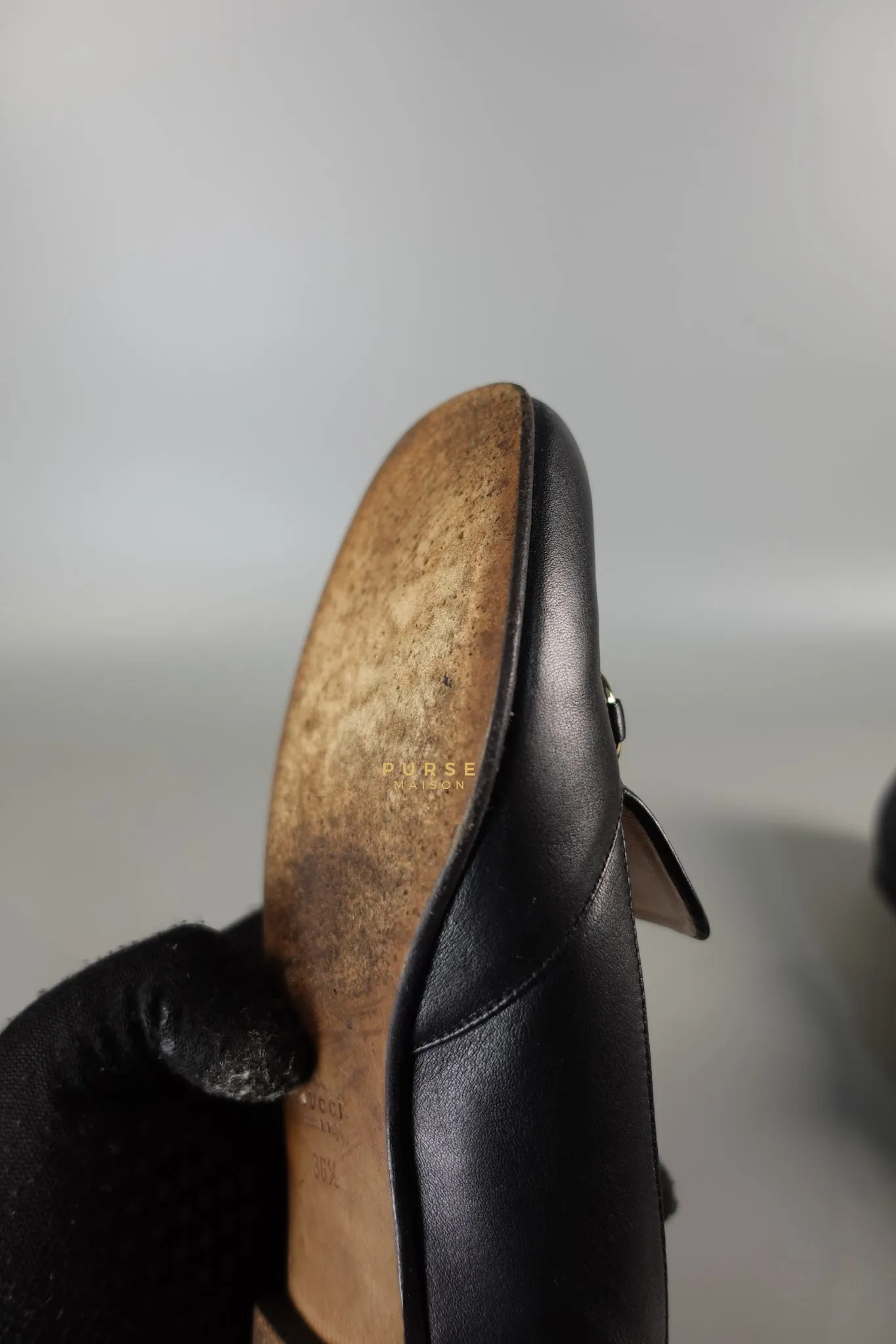 Horsebit Toe Leather Black Loafers Size 36.5 EU (22.5cm)