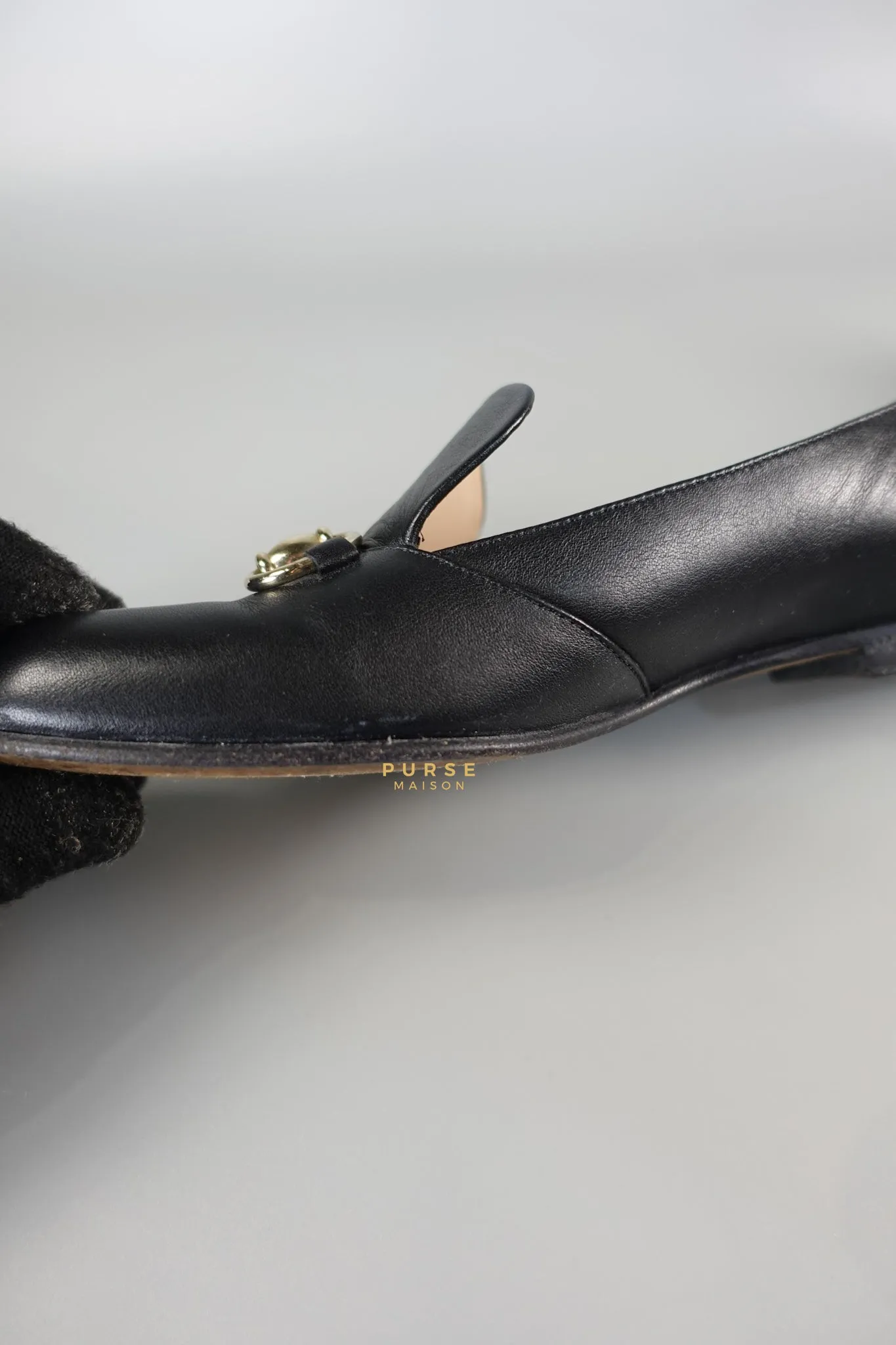 Horsebit Toe Leather Black Loafers Size 36.5 EU (22.5cm)