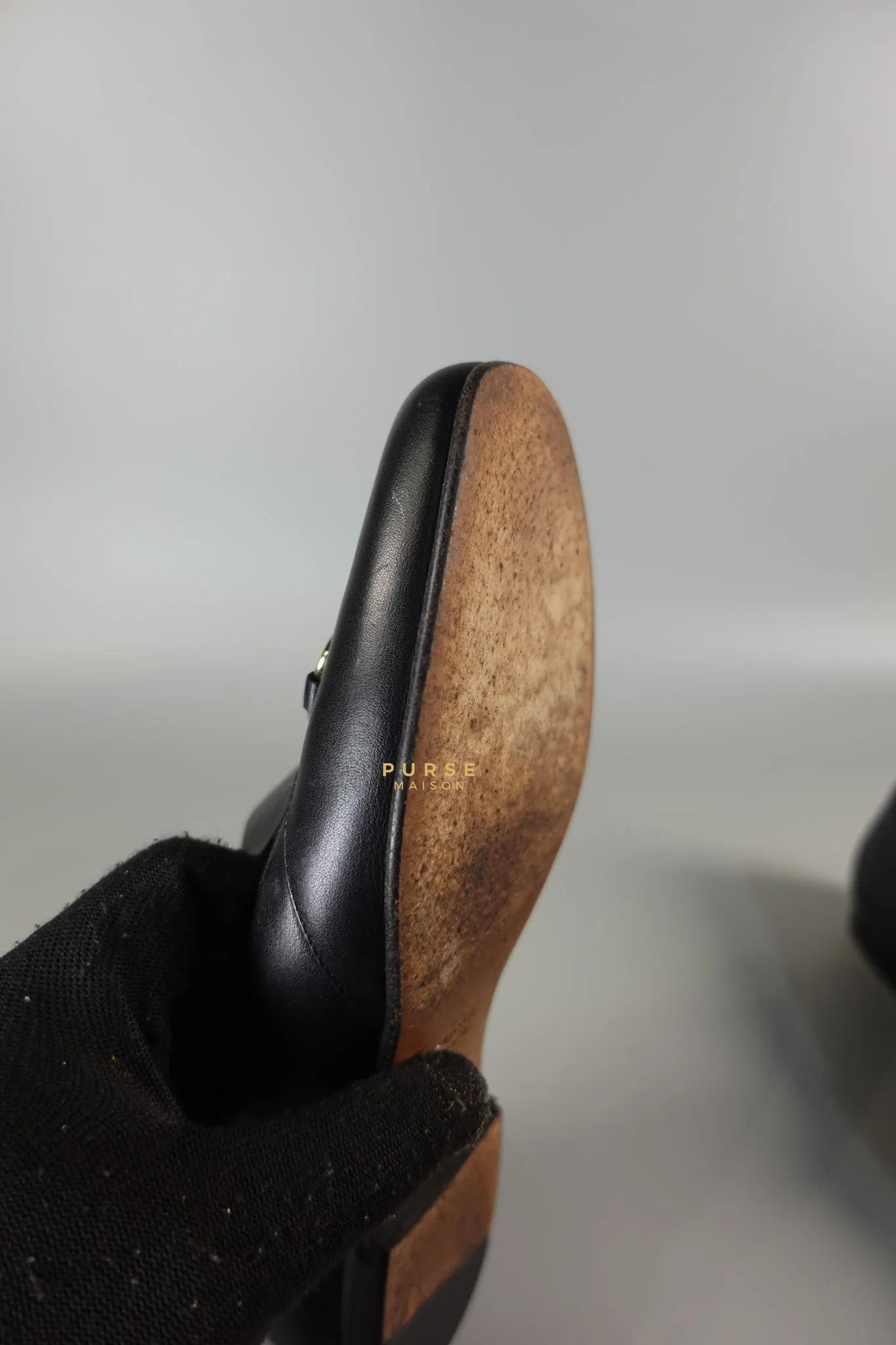 Horsebit Toe Leather Black Loafers Size 36.5 EU (22.5cm)