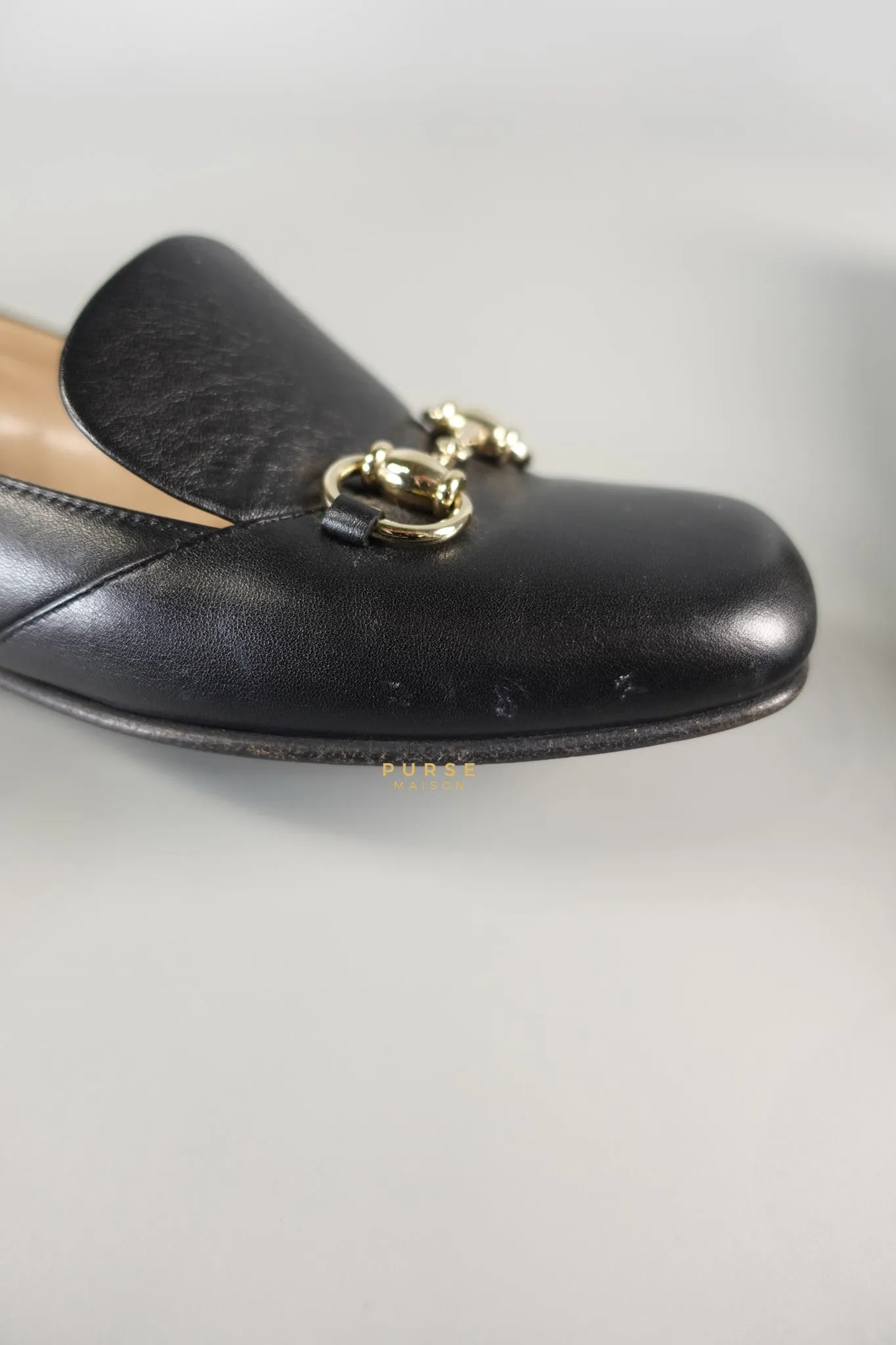 Horsebit Toe Leather Black Loafers Size 36.5 EU (22.5cm)