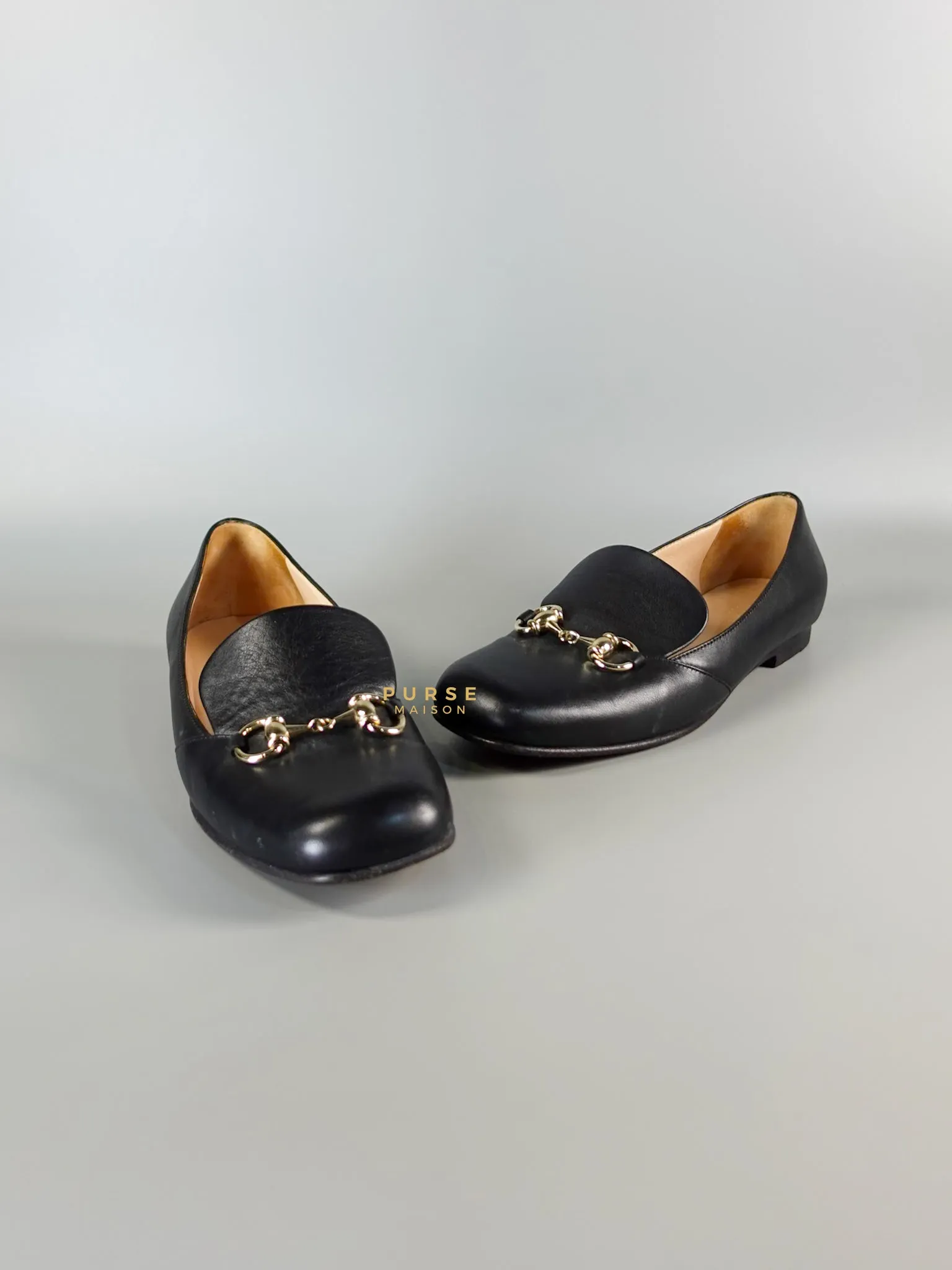 Horsebit Toe Leather Black Loafers Size 36.5 EU (22.5cm)