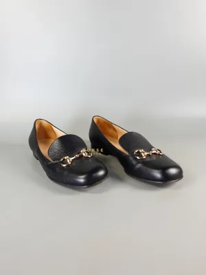 Horsebit Toe Leather Black Loafers Size 36.5 EU (22.5cm)