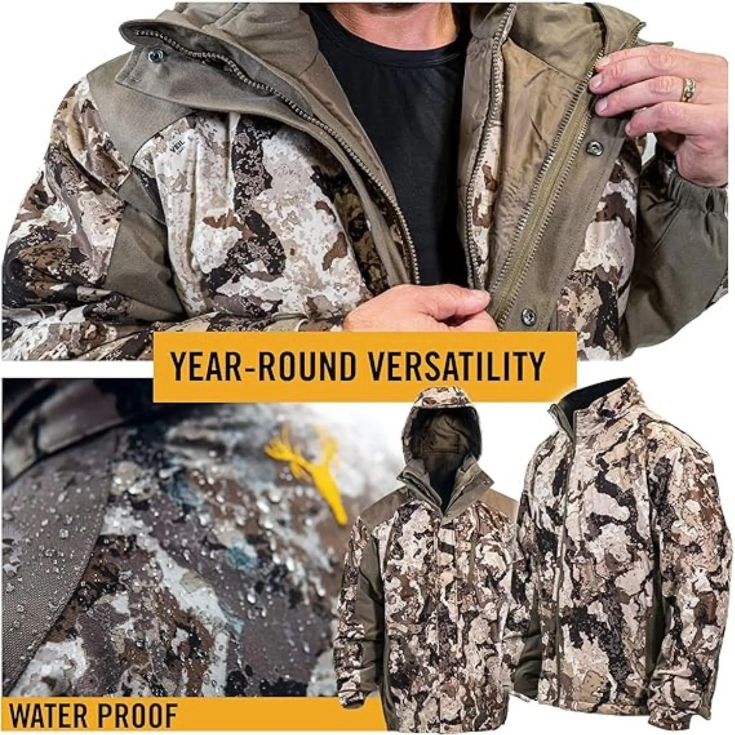 HOT SHOT Men’s 3-in-1 Insulated Camo Hunting Parka, Waterproof Jacket, Versatile Camouflage Hunting Clothes for Men