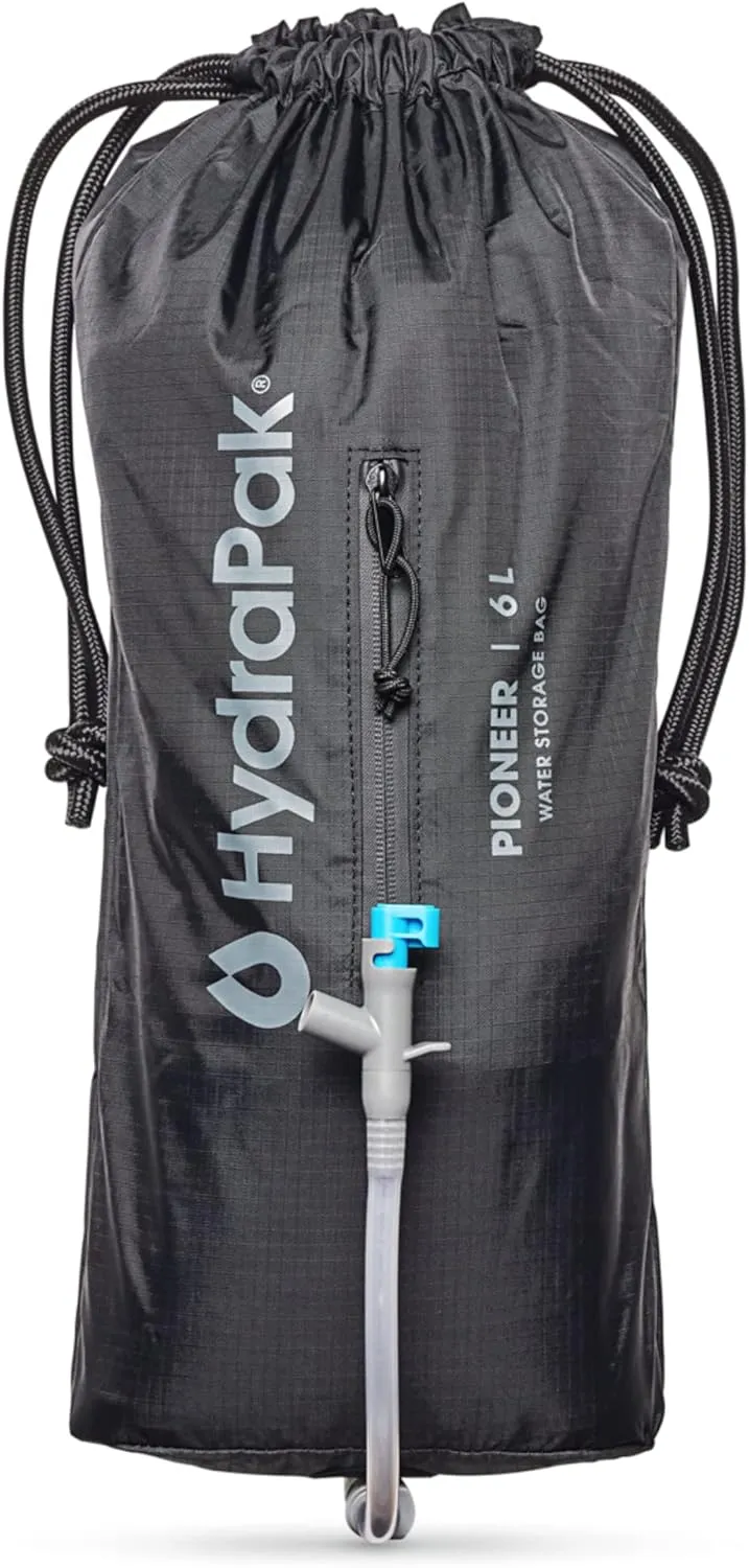 Hydrapak Pioneer - Collapsible Water Storage and Dispensing System (6L or 10L) - BPA & PVC Free Camping Hydration Bladder/Reservoir and Sleeve, Black