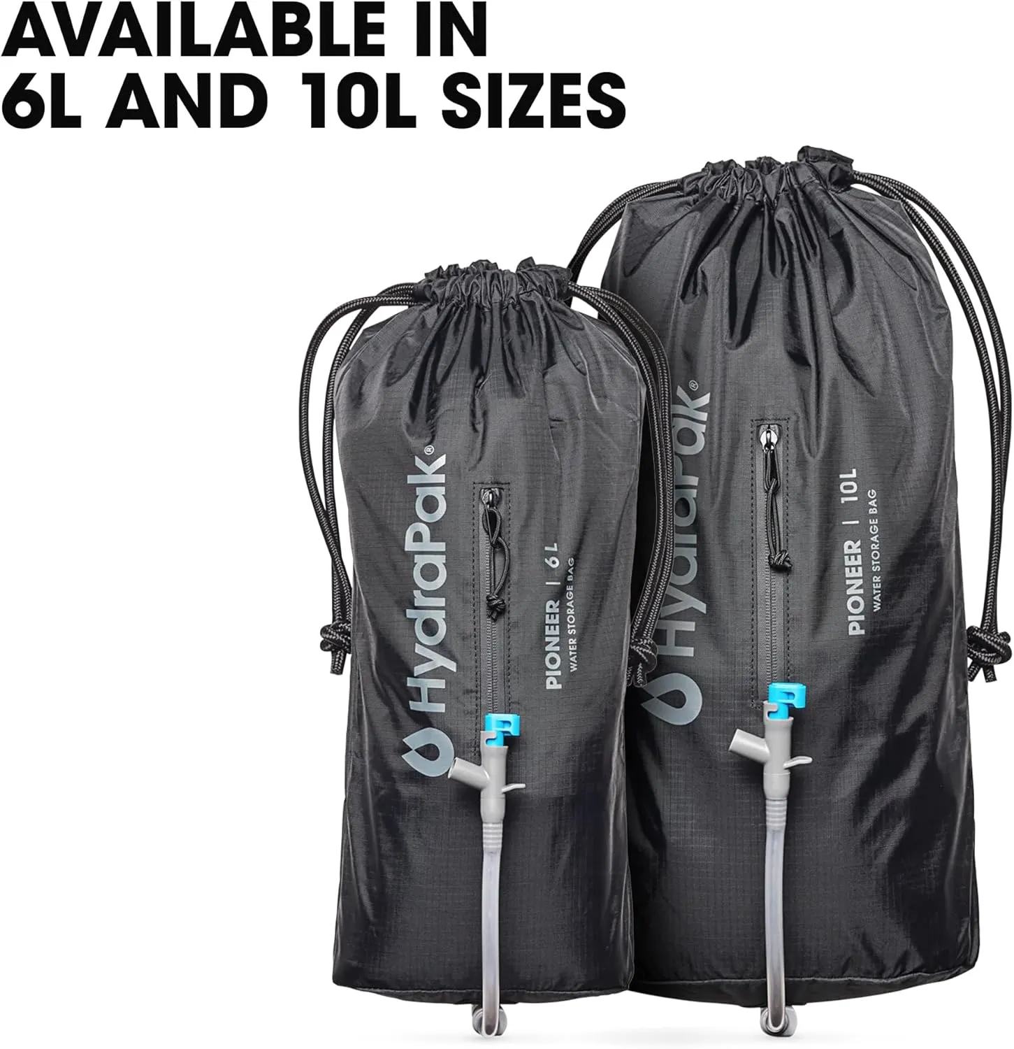 Hydrapak Pioneer - Collapsible Water Storage and Dispensing System (6L or 10L) - BPA & PVC Free Camping Hydration Bladder/Reservoir and Sleeve, Black