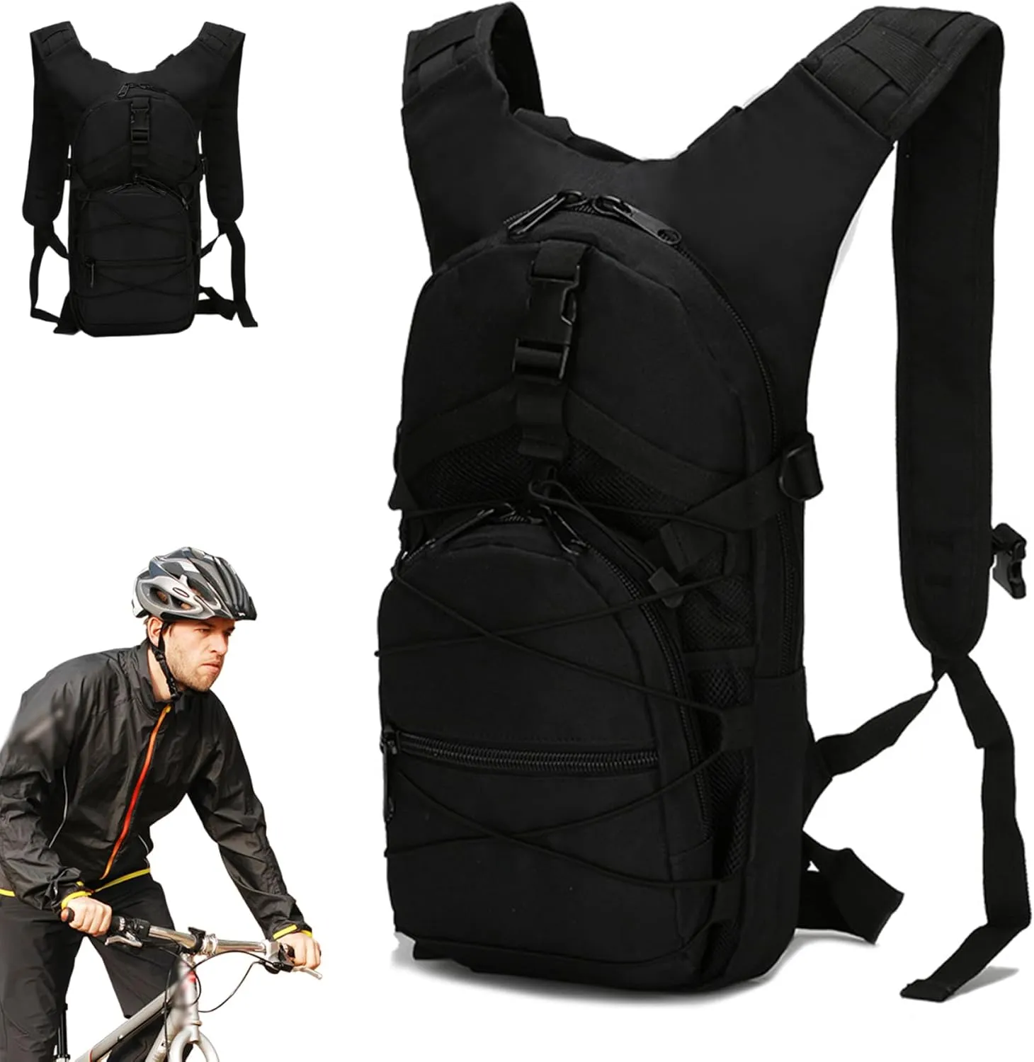 Hydration Packets, 15L Oxford Cloth Hydration Backpack with Multi Pockets, Lightweight Water Backpack for Camping, Travel, Riding, Climbing