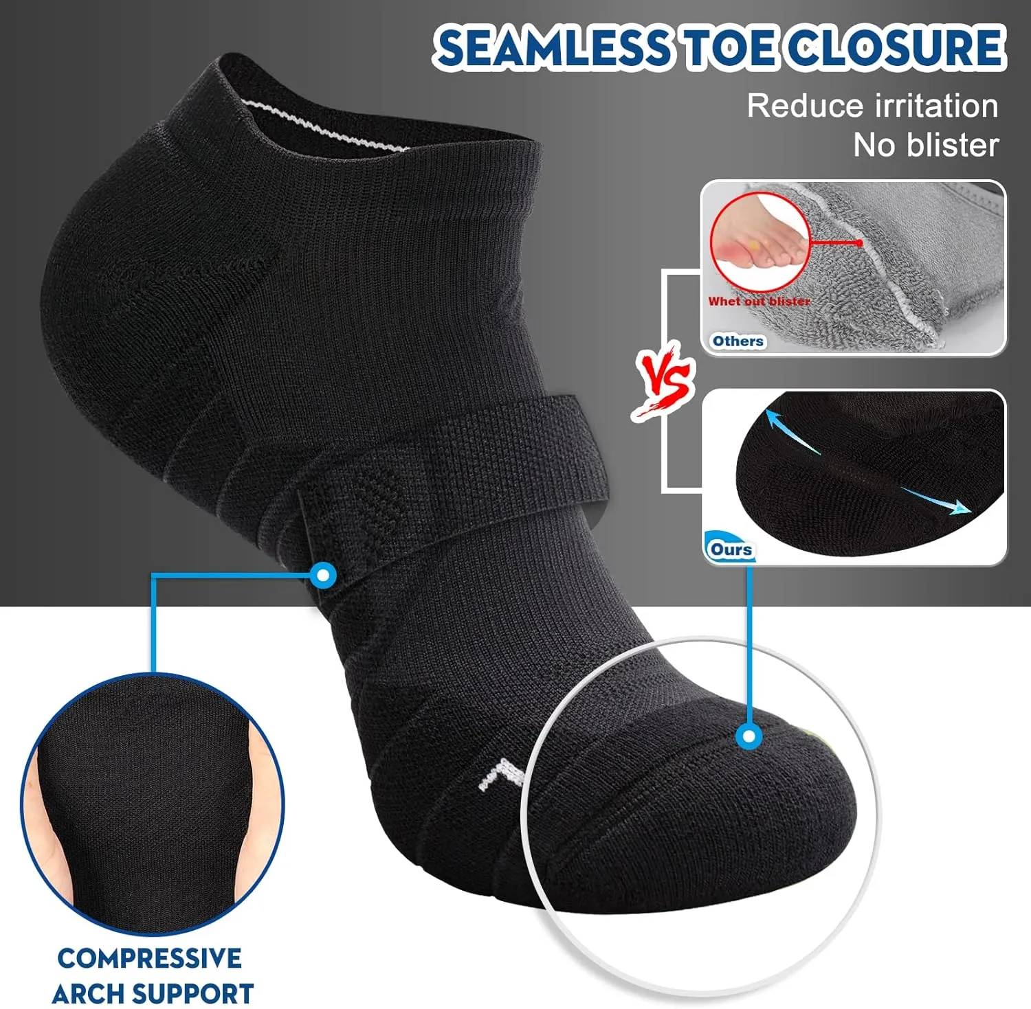 Hylaea Athletic Running Socks Cushion Padded Moisture Wicking Low Cut