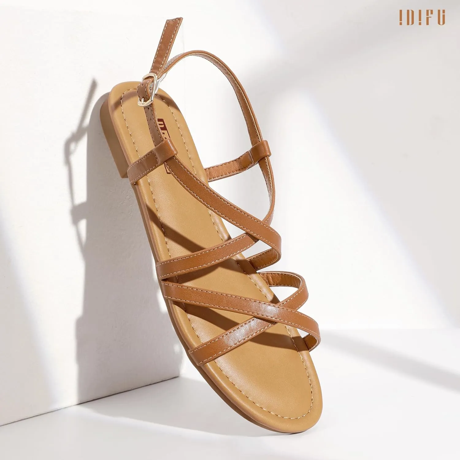 IDIFU Strappy Sandals for Women Open Toe Slingback Ankle Strap Flat Sandals Summer Beach Wedding Bridal Prom Party Work Office Dress Sandals Comfortable Trendy Casual Dressy Sandals