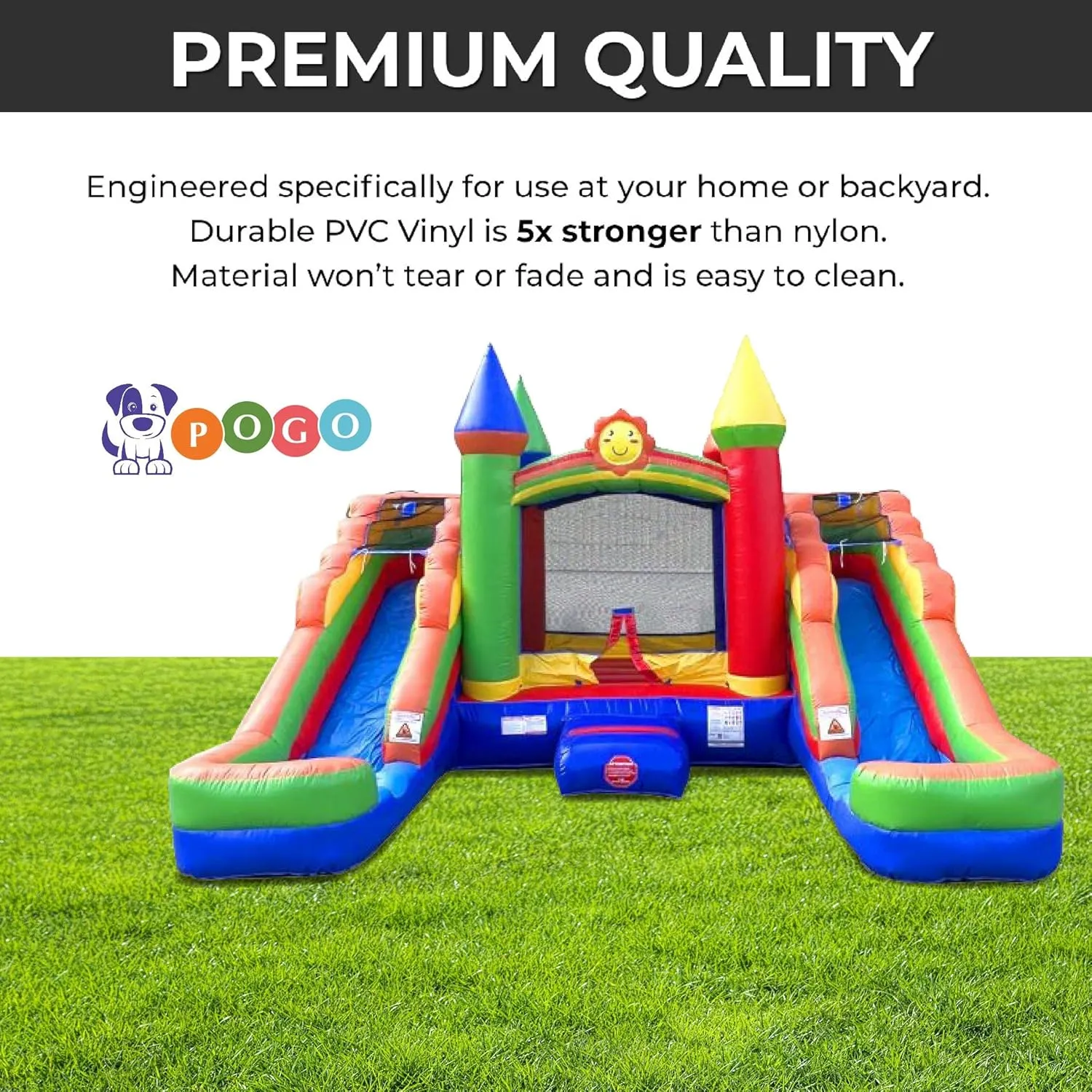 Inflatable Bounce House and Double Slide Combo Unit (Without Blower) - 16.5 x 15 x 11 Foot- Crossover Rainbow Castle Combo Bouncer, Kids Outdoor Toys, Jumpers for Kids