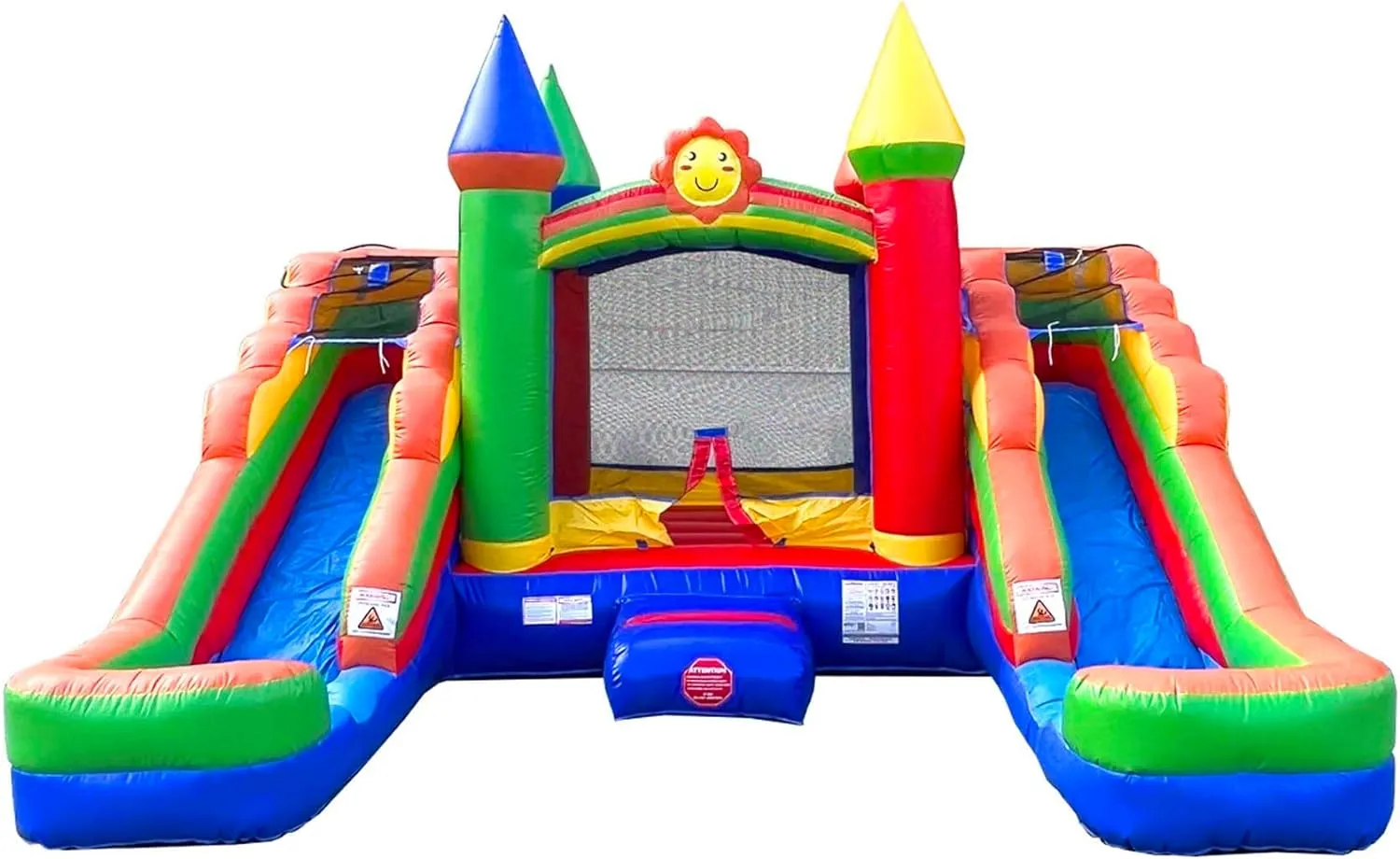 Inflatable Bounce House and Double Slide Combo Unit (Without Blower) - 16.5 x 15 x 11 Foot- Crossover Rainbow Castle Combo Bouncer, Kids Outdoor Toys, Jumpers for Kids