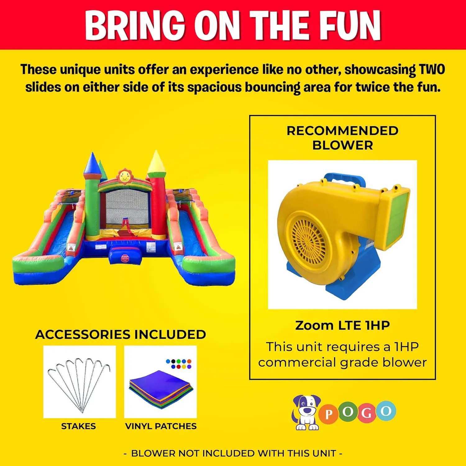 Inflatable Bounce House and Double Slide Combo Unit (Without Blower) - 16.5 x 15 x 11 Foot- Crossover Rainbow Castle Combo Bouncer, Kids Outdoor Toys, Jumpers for Kids