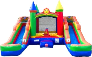 Inflatable Bounce House and Double Slide Combo Unit (Without Blower) - 16.5 x 15 x 11 Foot- Crossover Rainbow Castle Combo Bouncer, Kids Outdoor Toys, Jumpers for Kids