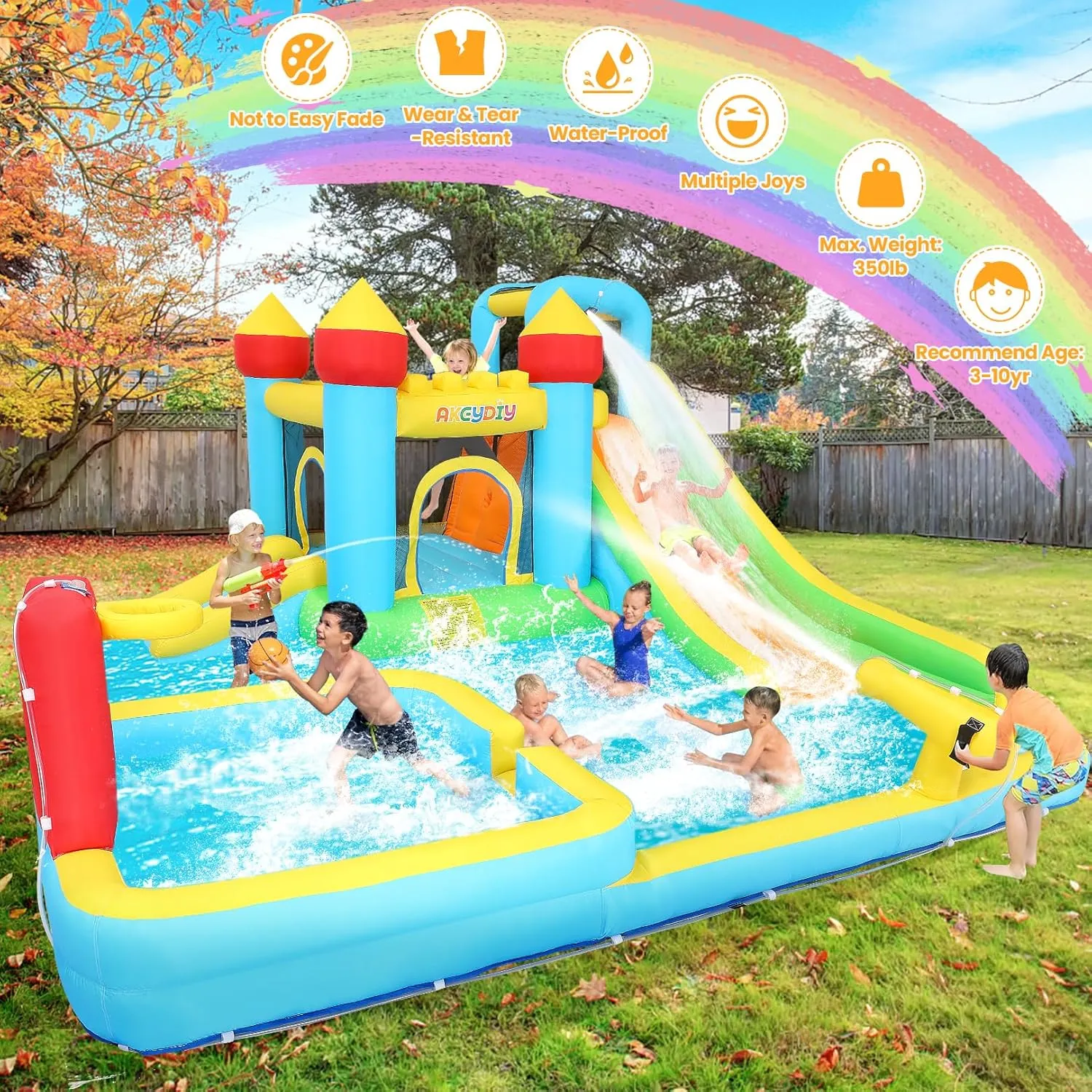 Inflatable Swimming Bounce House Water Slides, 13FTx12.5FT Extra Large Waterslide Jumping Castle with Kids Deep Pool, Basketball Hoop Heavy-Duty for Kids Backyard Big Party