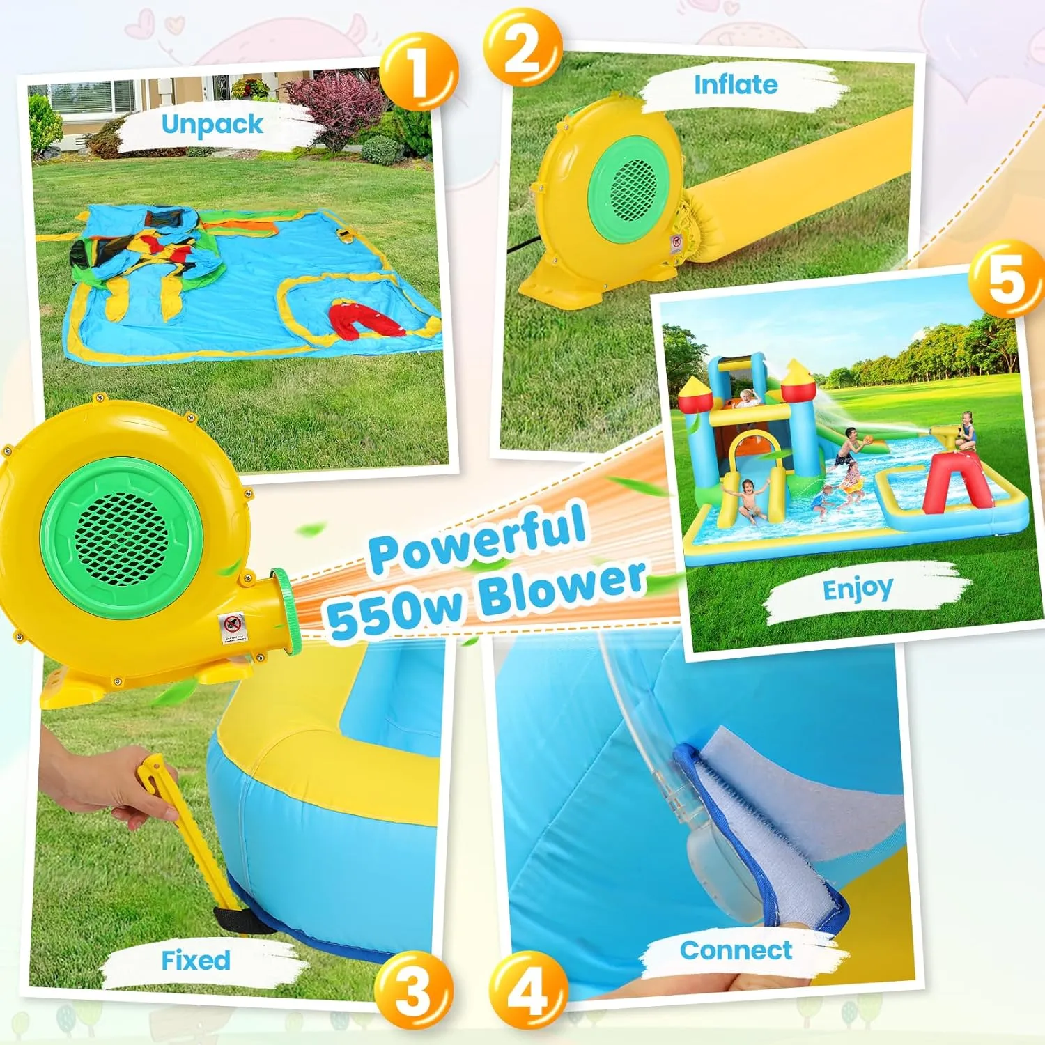 Inflatable Swimming Bounce House Water Slides, 13FTx12.5FT Extra Large Waterslide Jumping Castle with Kids Deep Pool, Basketball Hoop Heavy-Duty for Kids Backyard Big Party