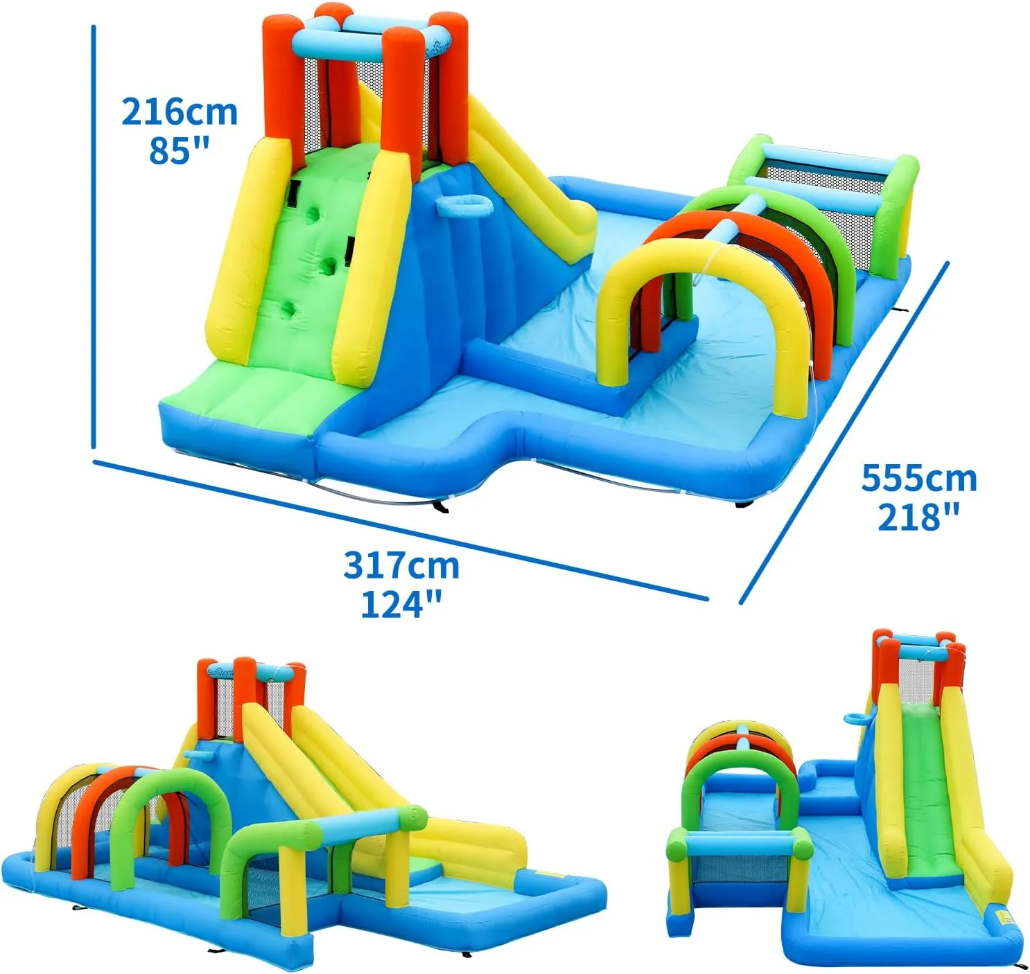 Inflatable Water Slide, Bounce House for Kids Outdoor, Inflatable Water Park with Tunnel, 7 in 1 Bouncy House with Blower for Party Birthday