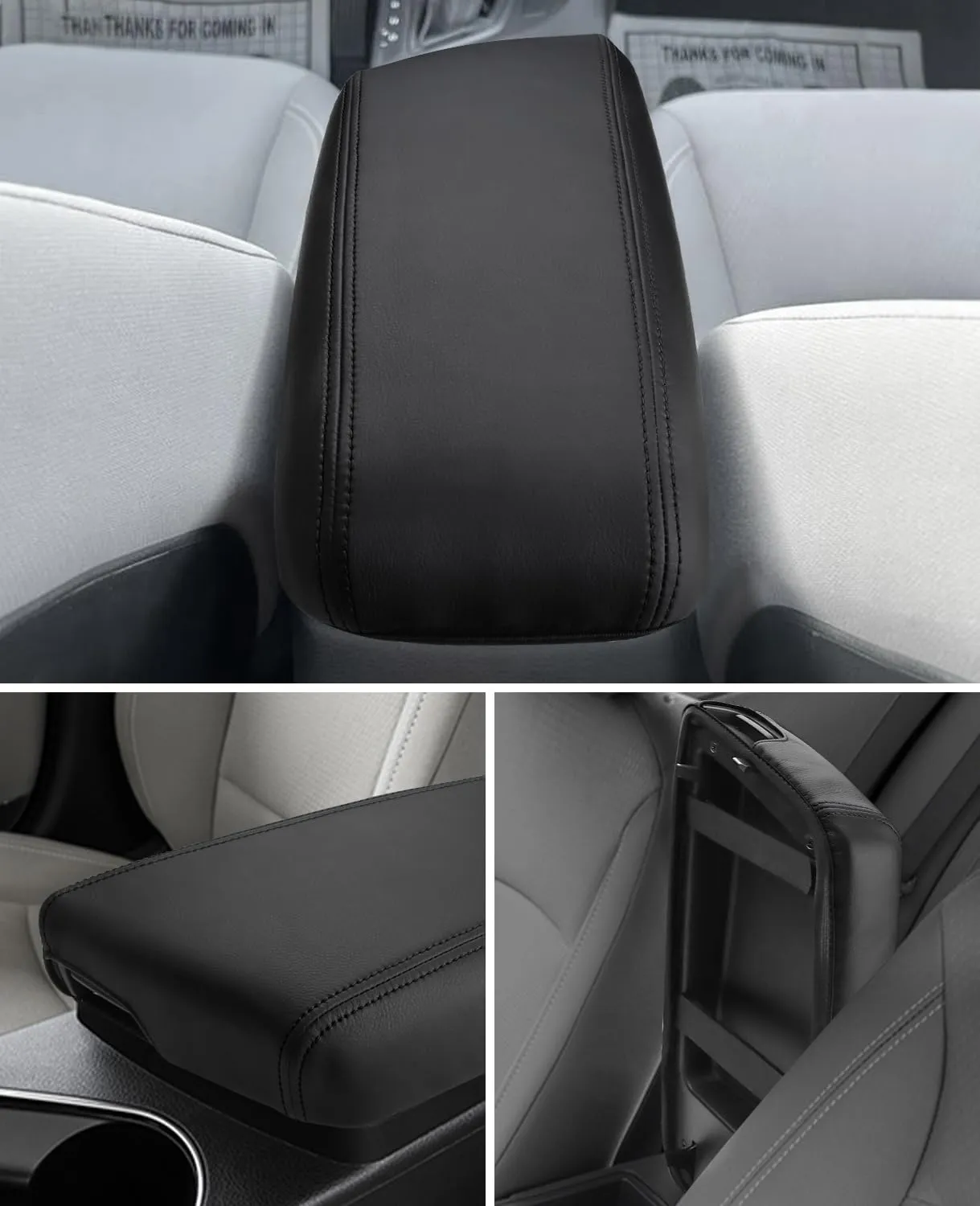 INTGET Car Center Console Armrest Cover for Kia Optima Accessories 2011 2012 2013 2014 2015 Leather Middle Console Arm Rest Box Lid Seat Cover Protector Cushion Saver (Black Stitches, 2011-2015)