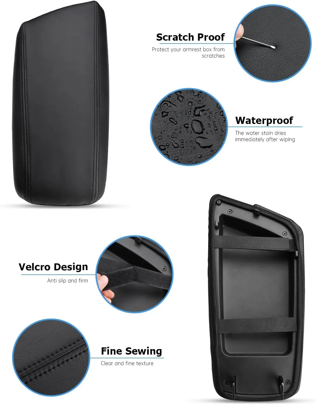 INTGET Car Center Console Armrest Cover for Kia Optima Accessories 2011 2012 2013 2014 2015 Leather Middle Console Arm Rest Box Lid Seat Cover Protector Cushion Saver (Black Stitches, 2011-2015)
