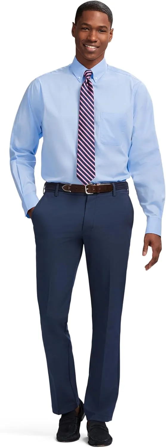 IZOD Men's Dress Shirt Classic Fit Pinpoint Oxford Long Sleeve All Over Stretch Button Down Collar