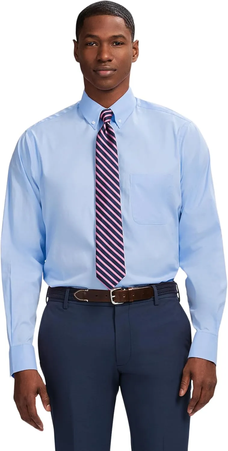 IZOD Men's Dress Shirt Classic Fit Pinpoint Oxford Long Sleeve All Over Stretch Button Down Collar