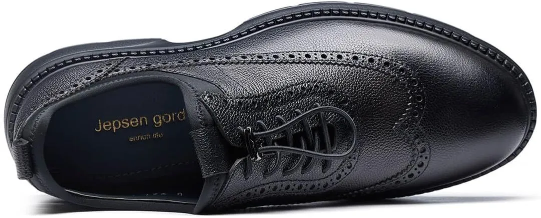 Jepsengord Men's Dress Shoes Casual Genuine Leather Wingtip Oxford Shoes Comfort Formal Business Wedding Derby Sneakers
