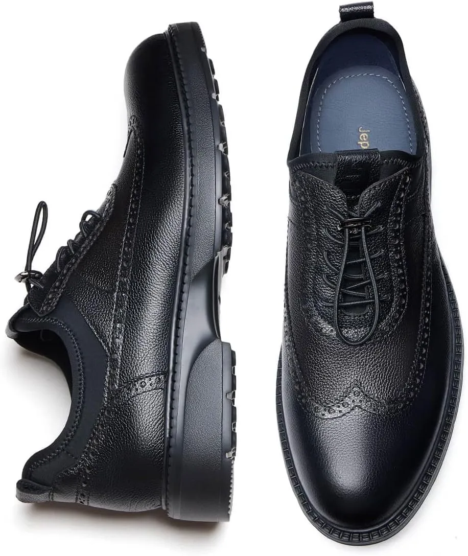 Jepsengord Men's Dress Shoes Casual Genuine Leather Wingtip Oxford Shoes Comfort Formal Business Wedding Derby Sneakers