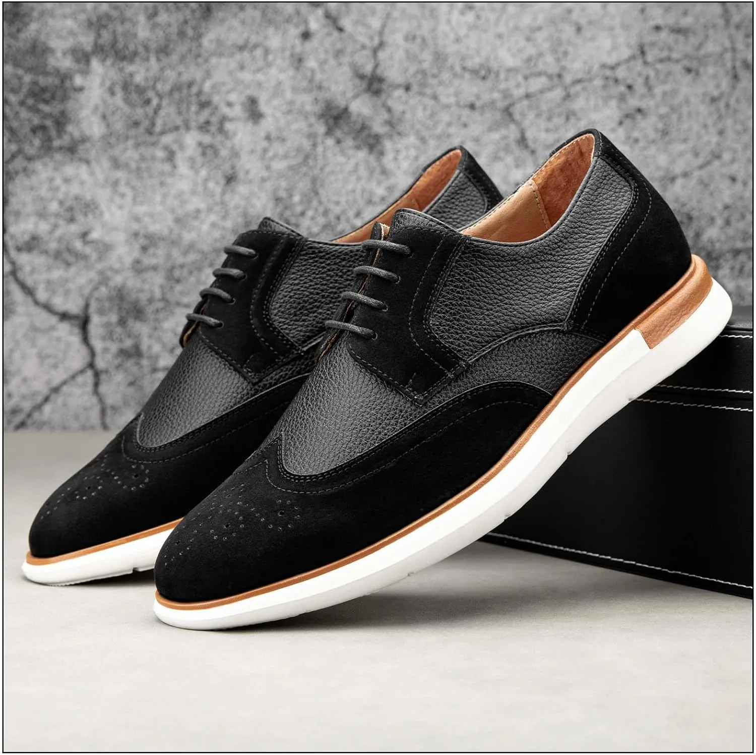 JITAI Men's Casual Oxford Dress Shoes Classic Modern Business Lace-up Wingtip Shoes
