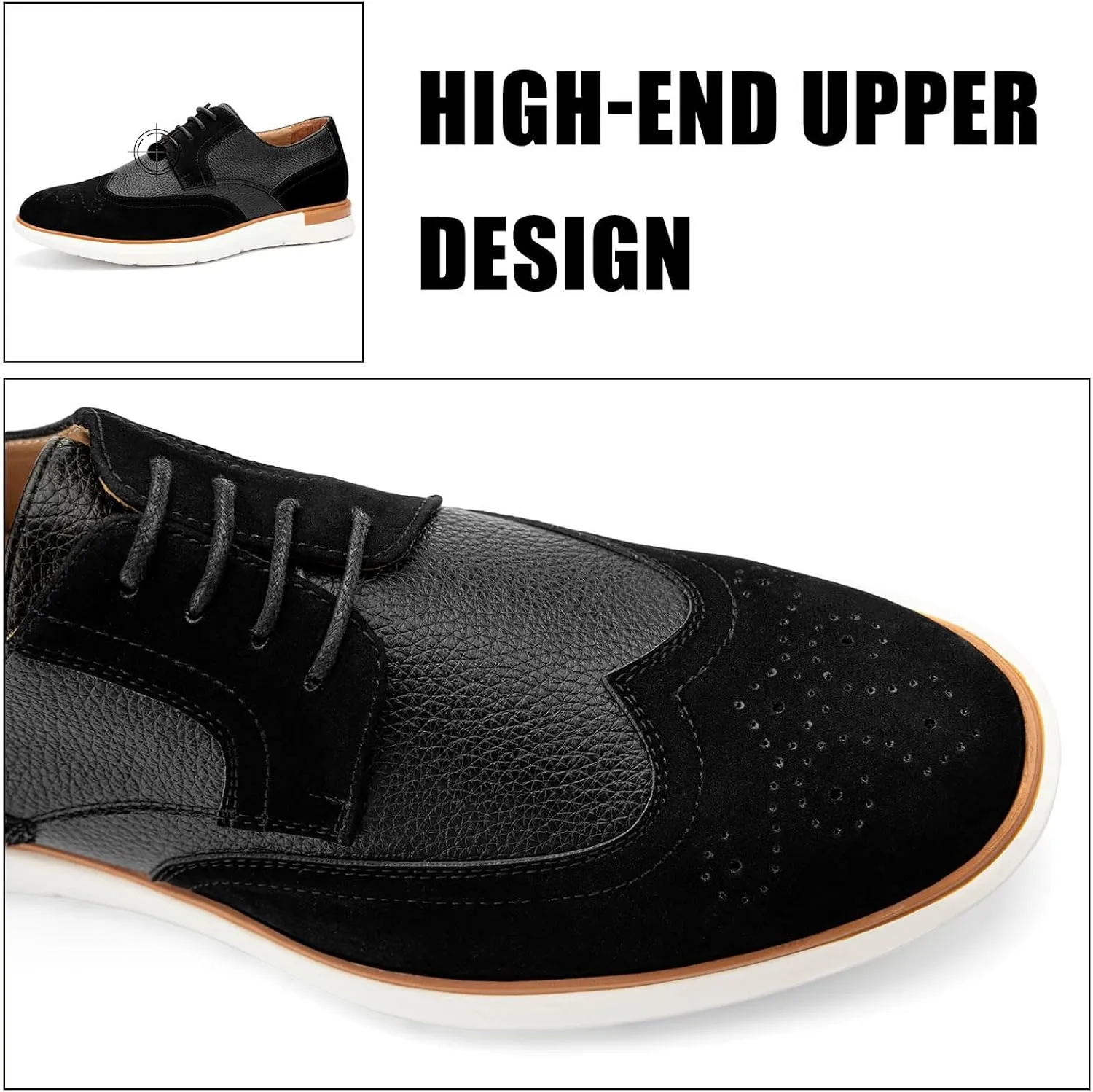 JITAI Men's Casual Oxford Dress Shoes Classic Modern Business Lace-up Wingtip Shoes