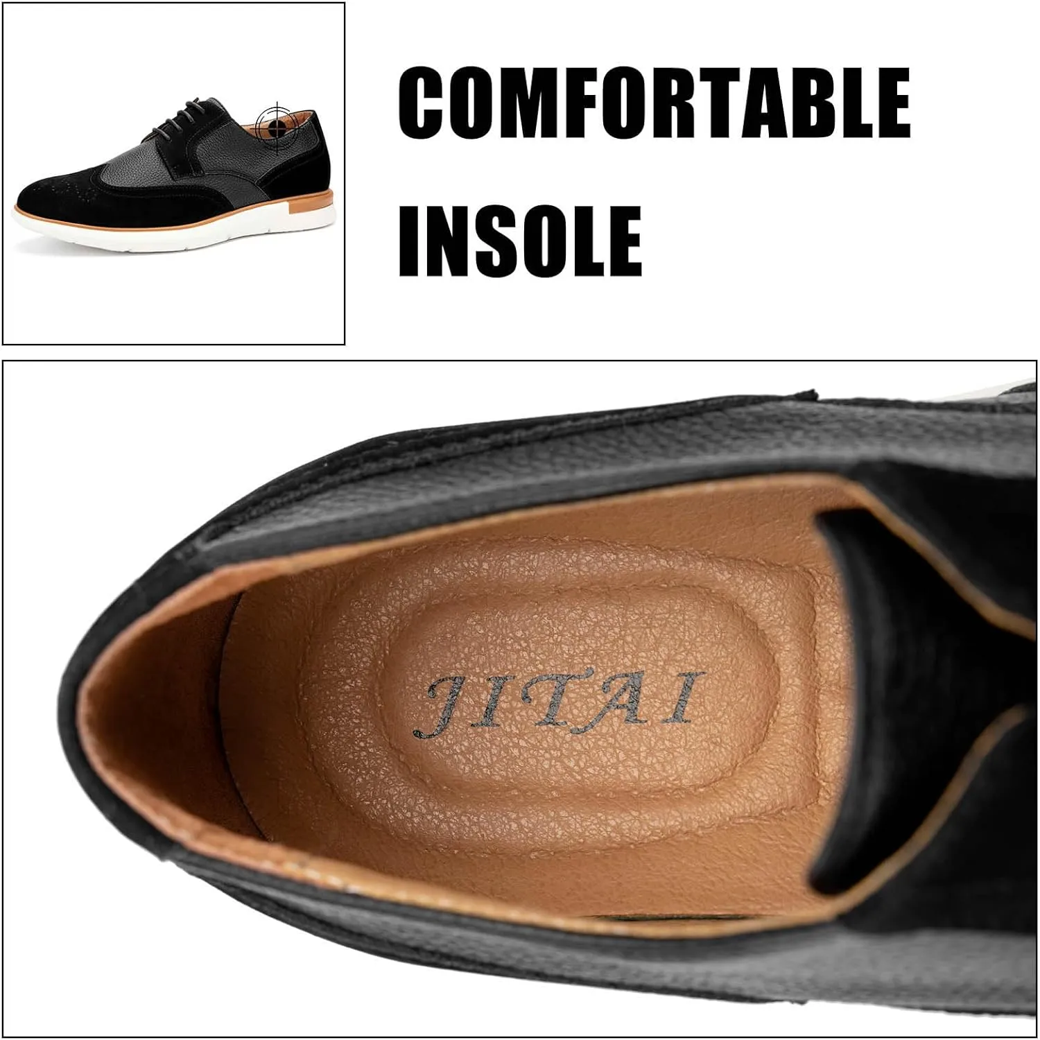 JITAI Men's Casual Oxford Dress Shoes Classic Modern Business Lace-up Wingtip Shoes