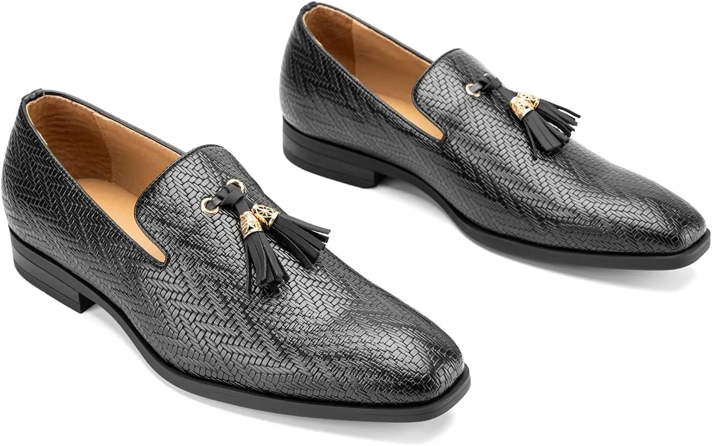 JITAI Men's Slip On Dress Casual Loafers with Tassel and Penny, Perfect for Weddings and Disco Nights, Fashionable Tuxedo Shoes with Comfortable Rubber Sole.