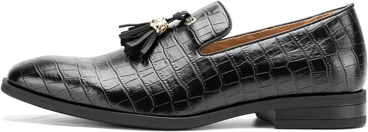 JITAI Men's Slip On Dress Casual Loafers with Tassel and Penny, Perfect for Weddings and Disco Nights, Fashionable Tuxedo Shoes with Comfortable Rubber Sole.