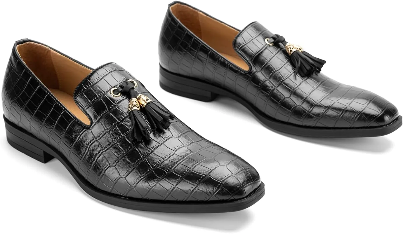 JITAI Men's Slip On Dress Casual Loafers with Tassel and Penny, Perfect for Weddings and Disco Nights, Fashionable Tuxedo Shoes with Comfortable Rubber Sole.