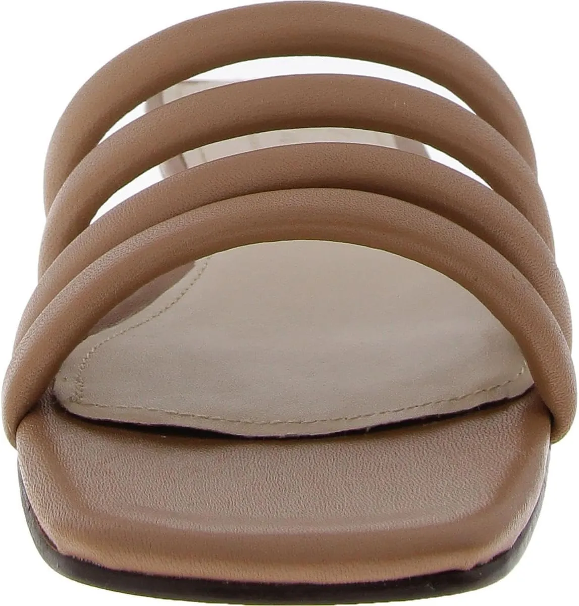 Journee Collection Signature Womens Genuine Leather Cendi Slip On Puff Strap Sandals Padded Slide Flat Open Square Toe