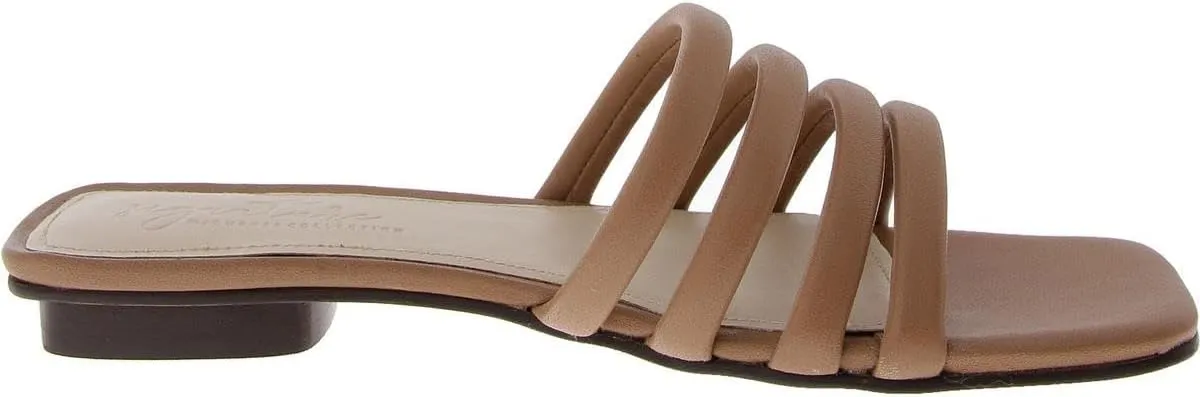 Journee Collection Signature Womens Genuine Leather Cendi Slip On Puff Strap Sandals Padded Slide Flat Open Square Toe