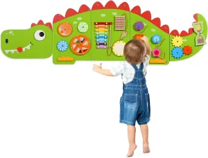 Joyibay Dinosaur Sensory Wall Panel: Sensory Wall Toy Wooden Dinosaur Busy Board Sensory Board Wall Toys 8 Sensory Activities Games for Toddlers Bedrooms Daycares